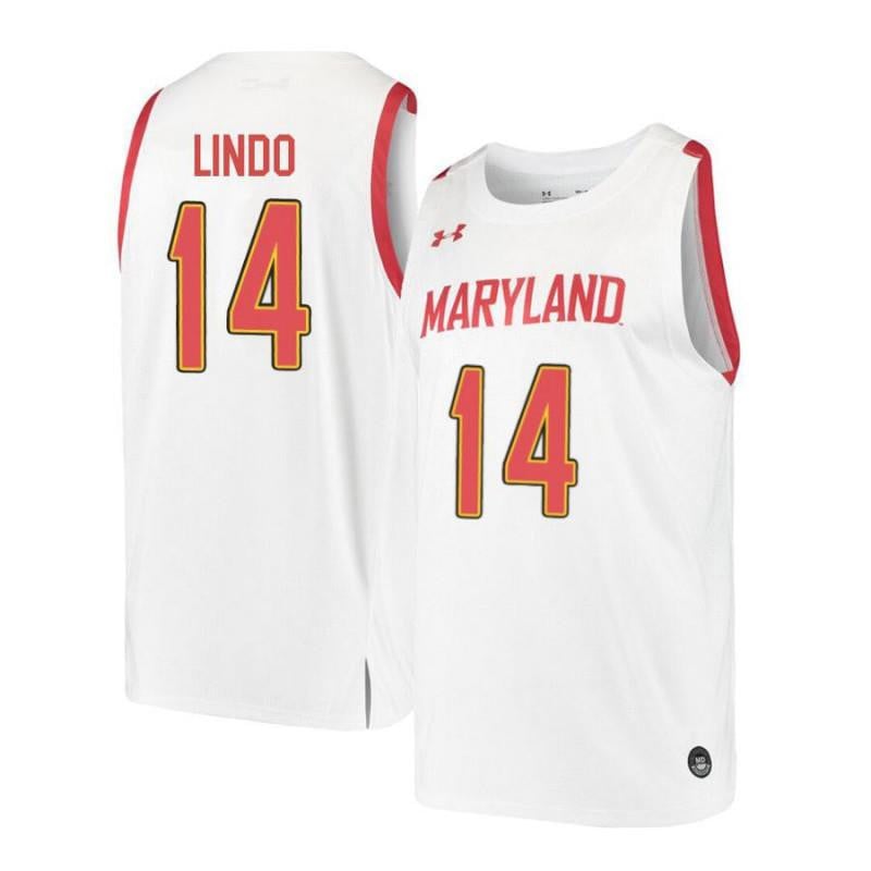 Mens Under Armour 14 Ricky Lindo White Retro Maryland Terrapins Basketball Jersey