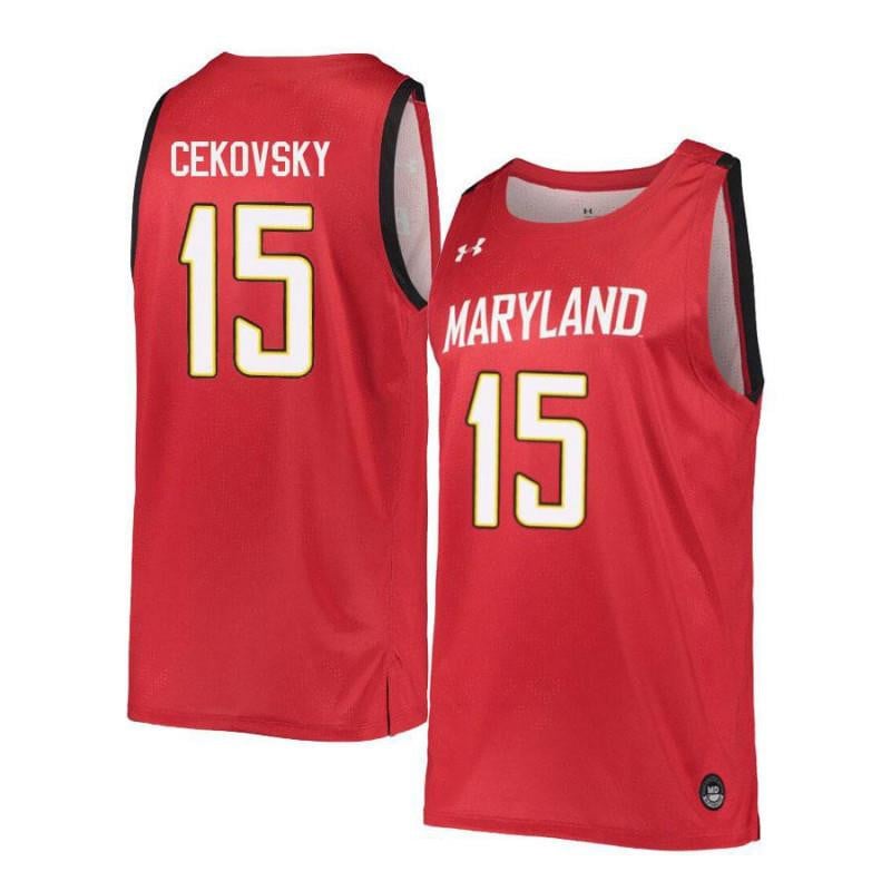 Mens Under Armour 15 Michal Cekovsky Red Retro Maryland Terrapins Basketball Jersey