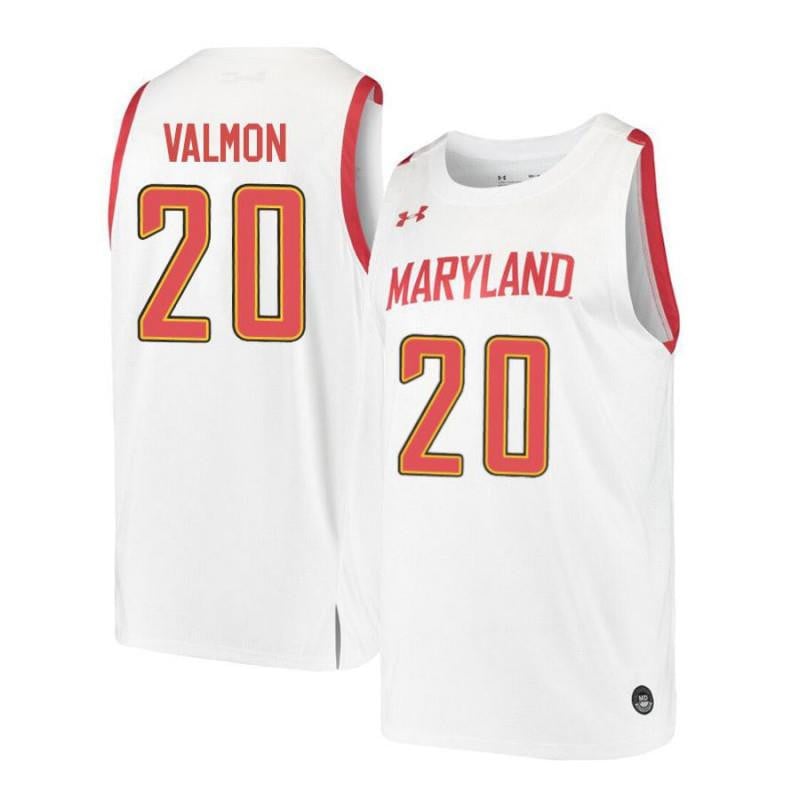Mens Under Armour 20 Travis Valmon White Retro Maryland Terrapins Basketball Jersey