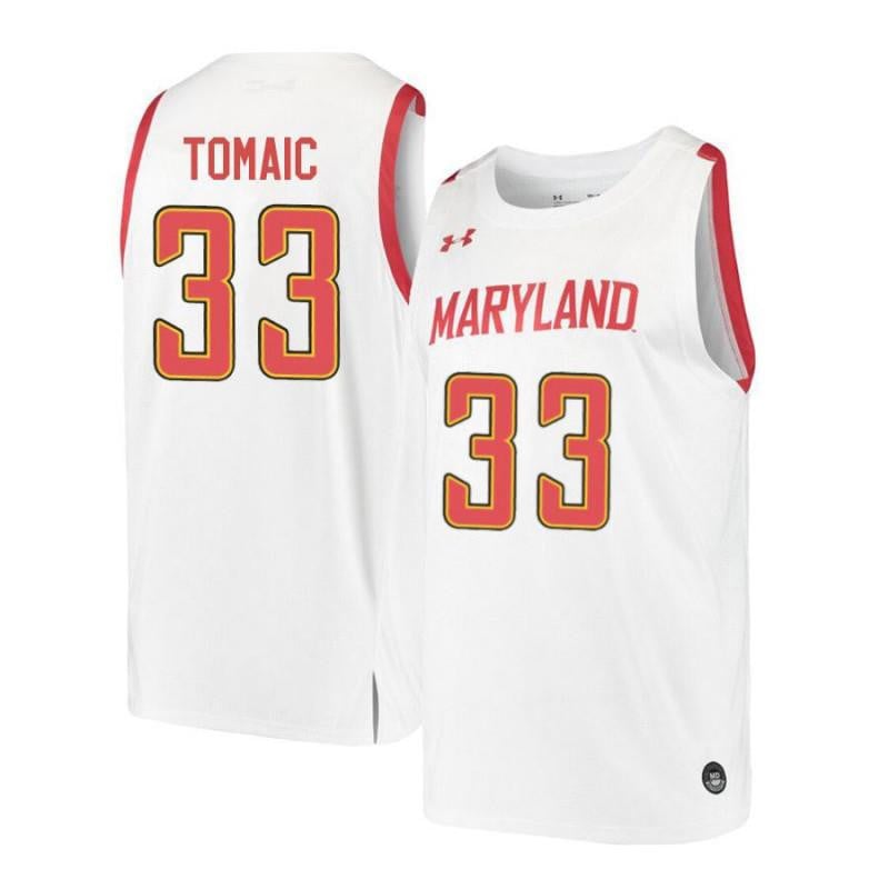 Mens Under Armour 33 Joshua Tomaic White Retro Maryland Terrapins Basketball Jersey