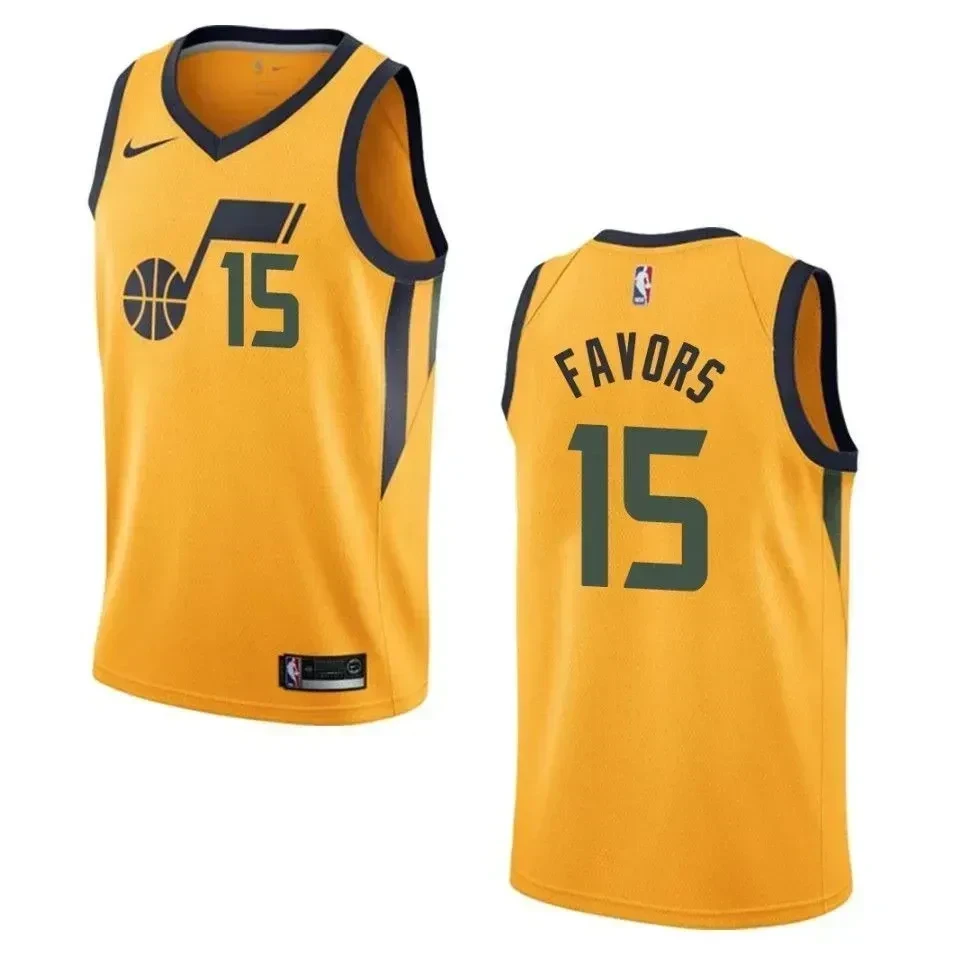 Men's Utah Jazz 15 Derrick Favors Statement Swingman Jersey - Yellow
