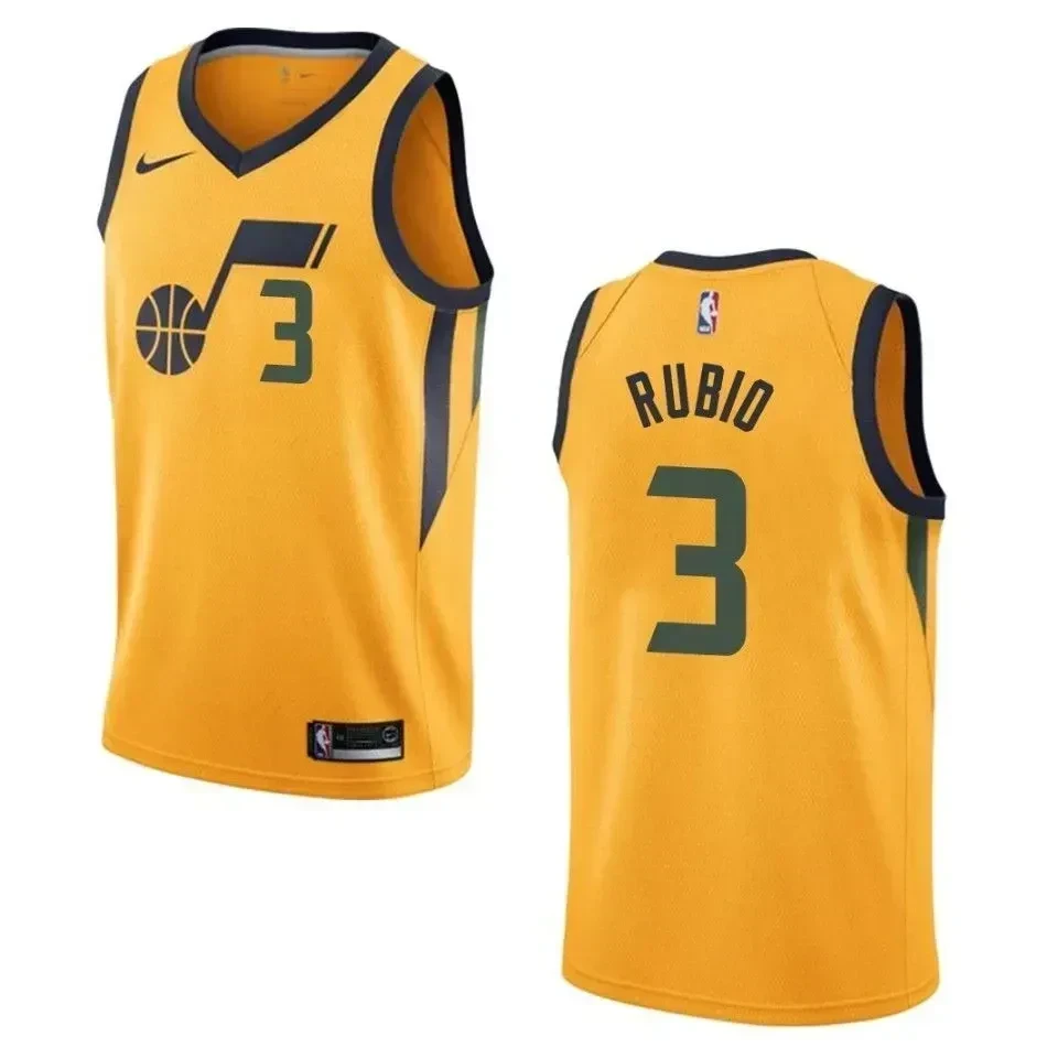 Men's Utah Jazz 3 Ricky Rubio Statement Swingman Jersey - Yellow