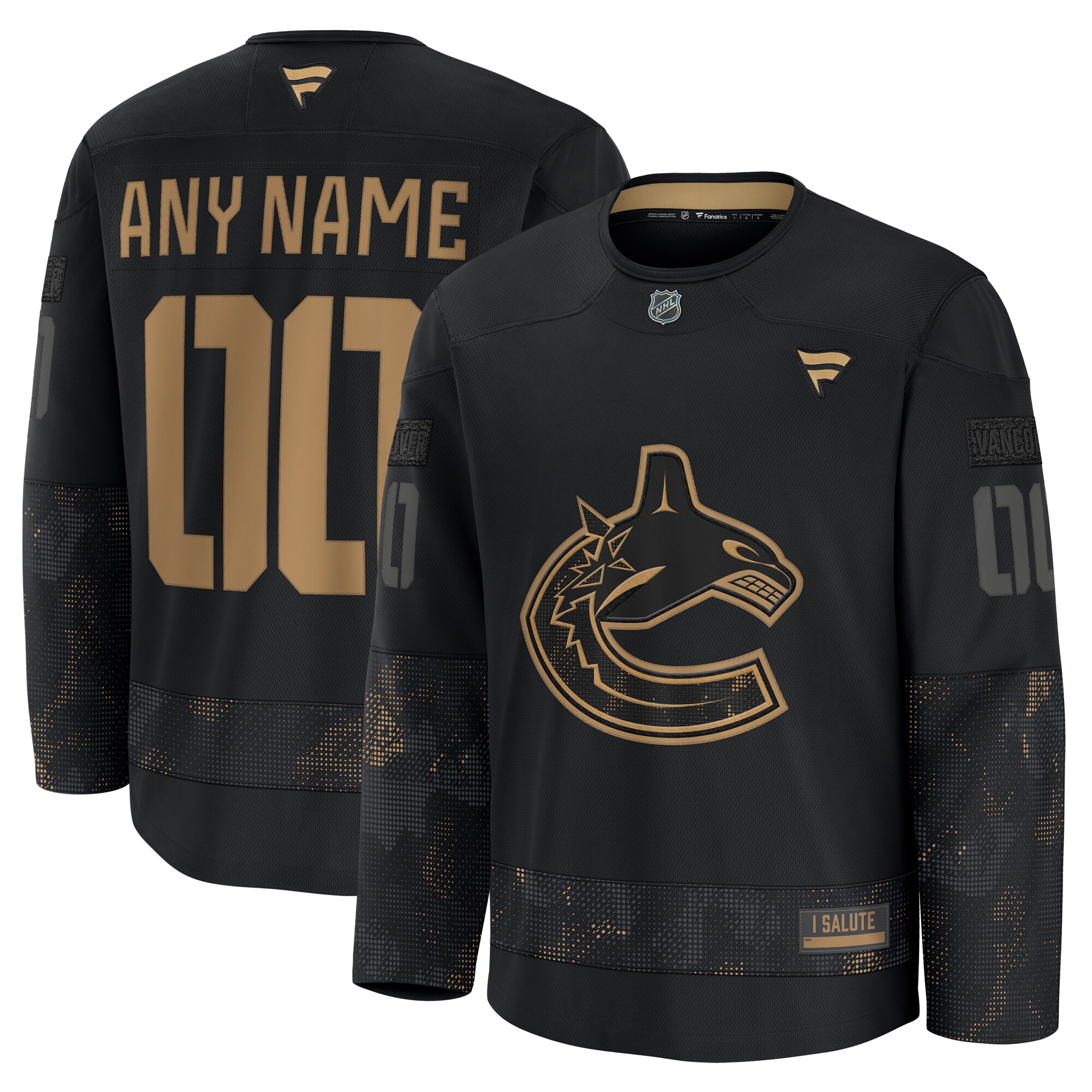 Men's Vancouver Canucks Black 2024 Military Appreciation Custom Practice Jersey