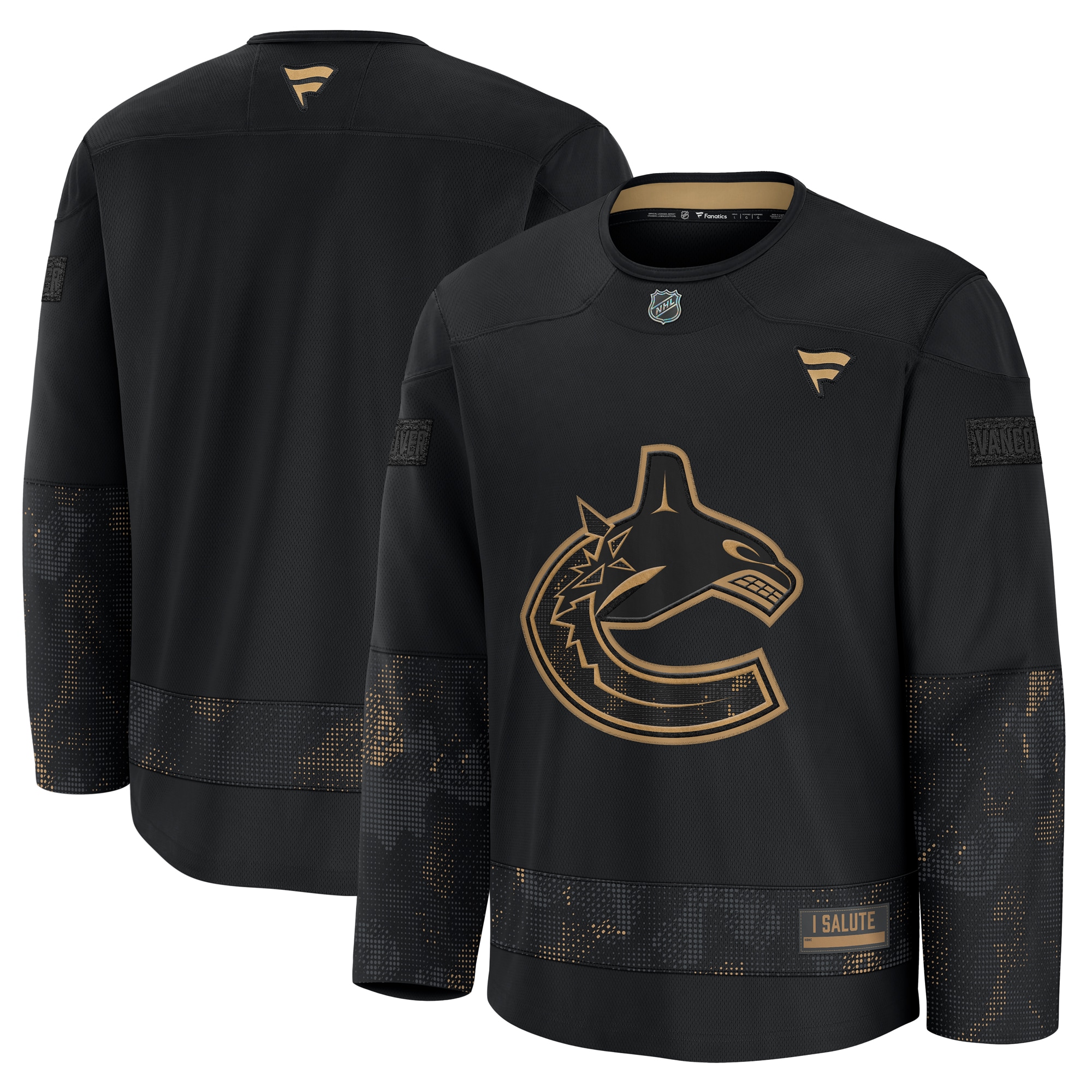 Men's Vancouver Canucks Black 2024 Military Appreciation Practice Jersey