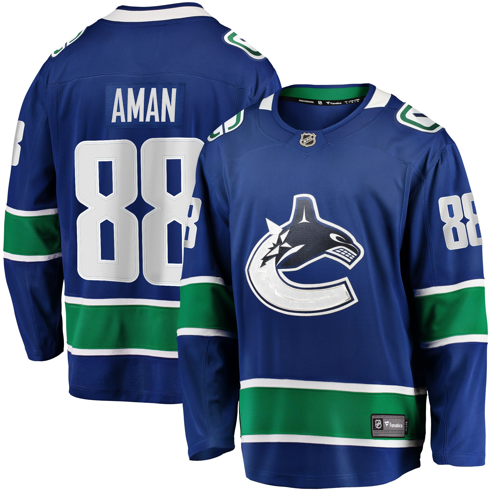 Men's Vancouver Canucks Nils Aman Blue Home Premier Breakaway Player Jersey