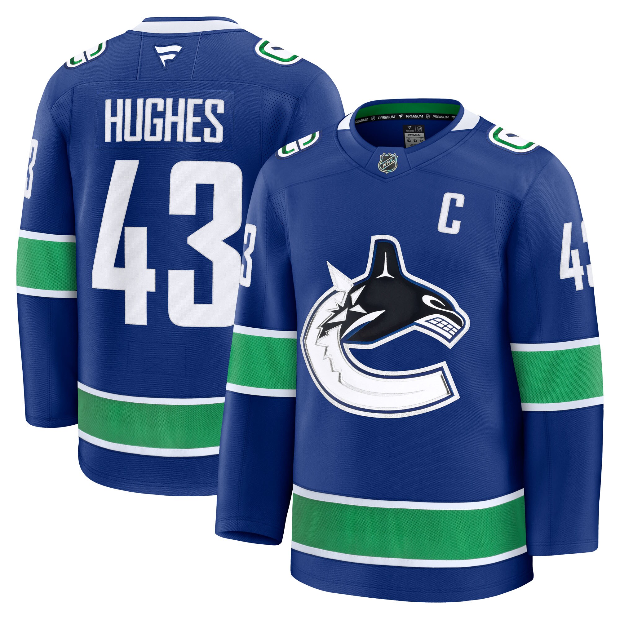 Men's Vancouver Canucks Quinn Hughes Blue Home Premium Jersey