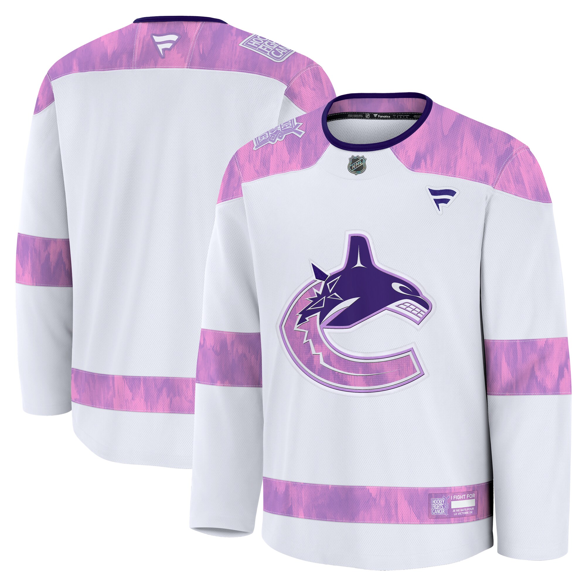 Men's Vancouver Canucks White 2024 Hockey Fights Cancer Practice Jersey