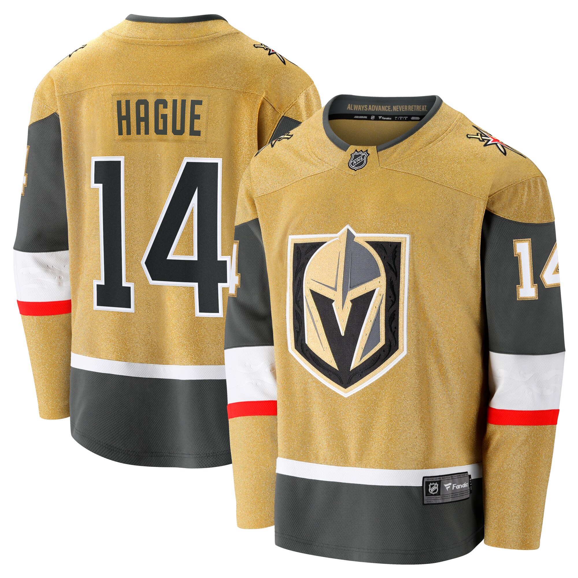 Men's Vegas Golden Knights Nicolas Hague Gold Home Premier Breakaway Player Jersey