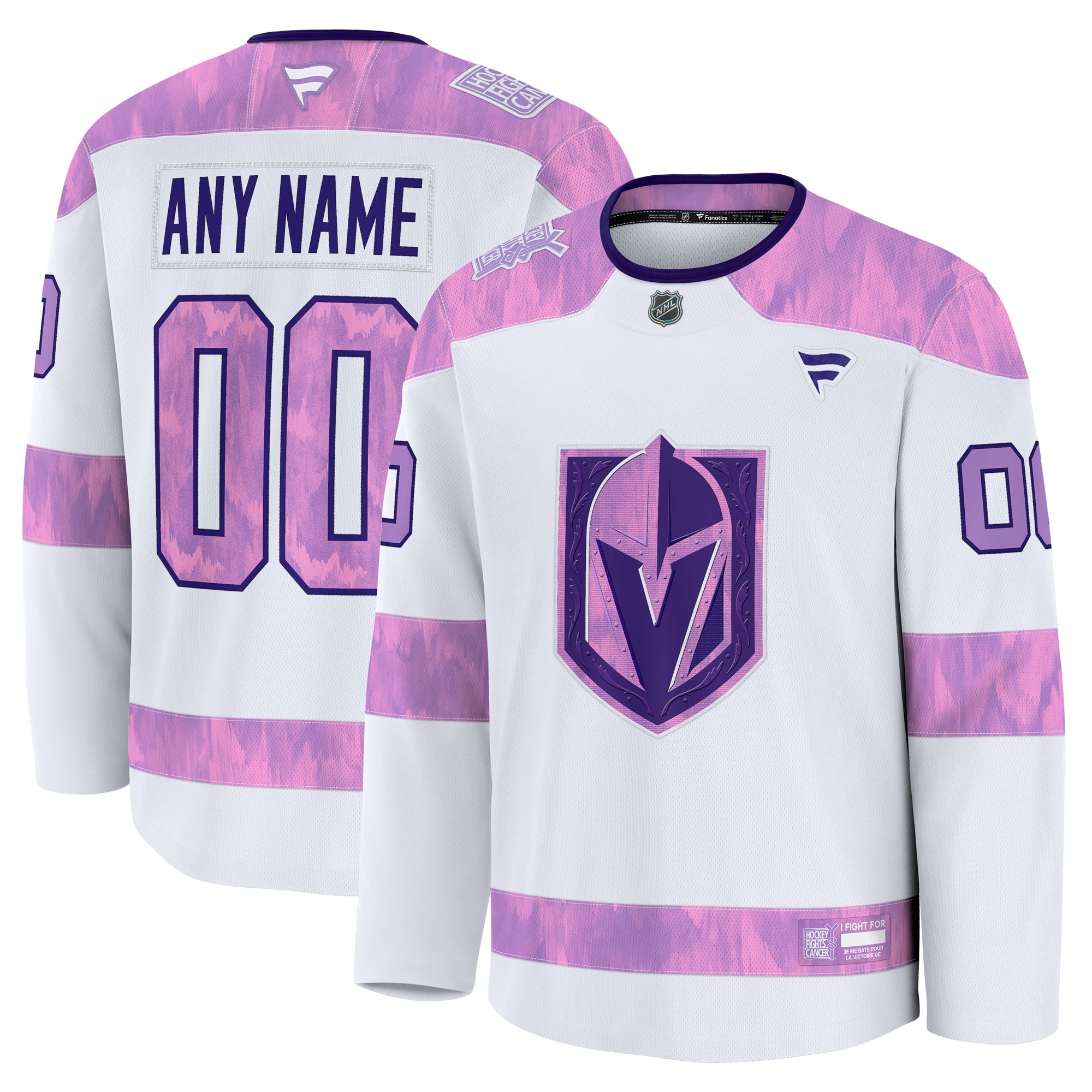 Men's Vegas Golden Knights White 2024 Hockey Fights Cancer Custom Practice Jersey