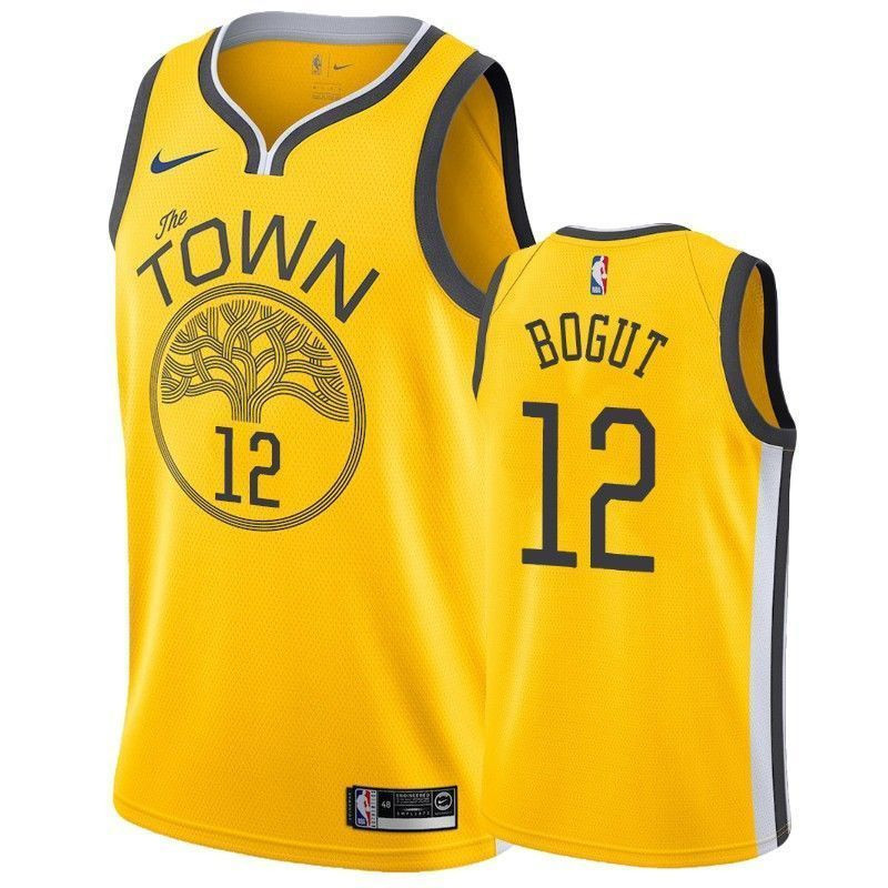 Men's Warriors Andrew Bogut 12 Earned Yellow Jersey