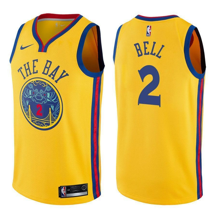 Men's Warriors Male Jordan Bell 2 City Edition Gold Jersey