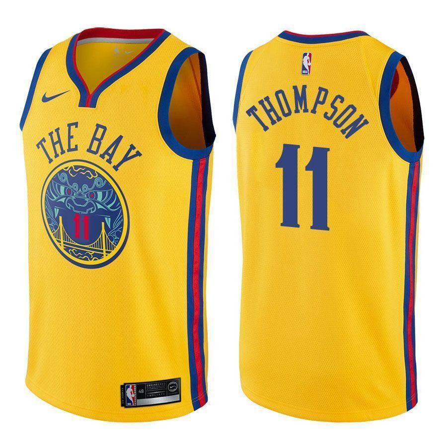 Men's Warriors Male Klay Thompson 11 City Edition Gold Jersey