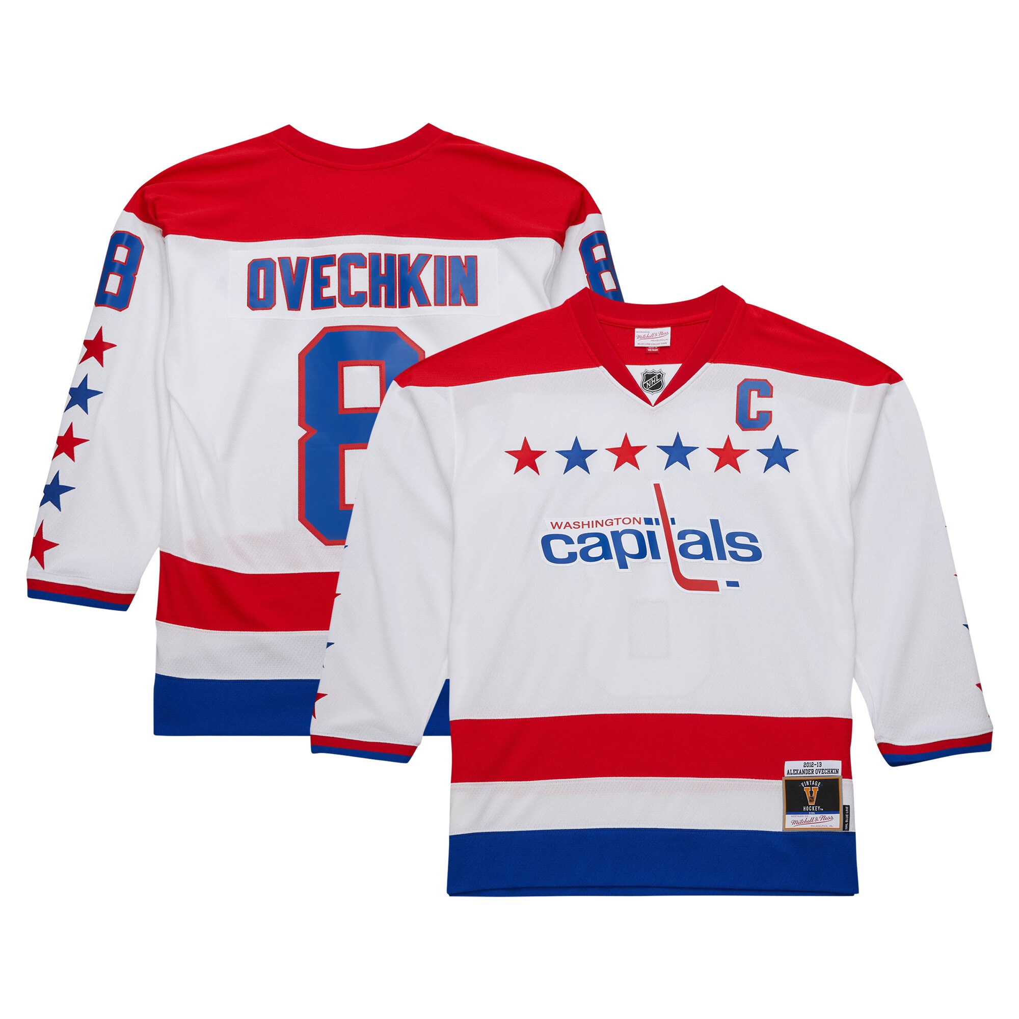 Men's Washington Capitals Alexander Ovechkin Mitchell & Ness White 2012/13 Alternate Captain Blue Line Player Jersey