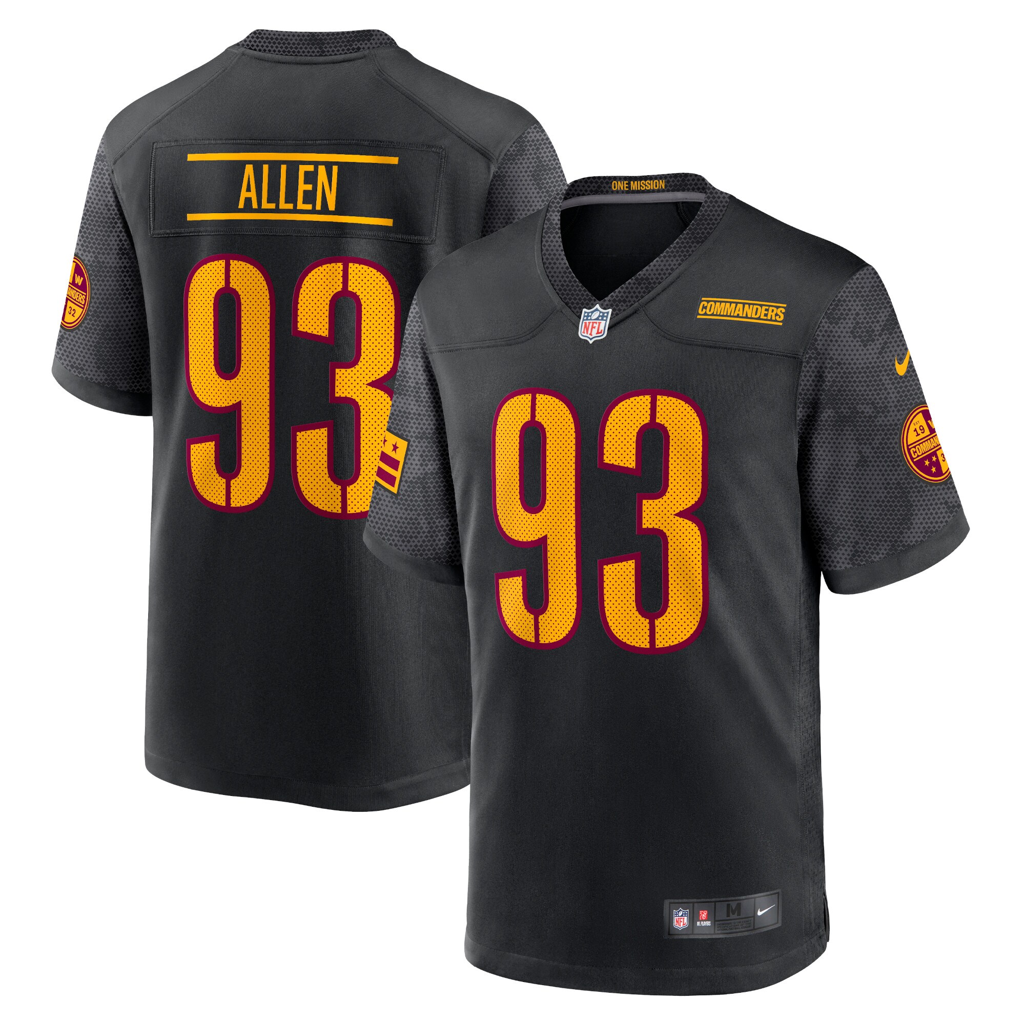 Men's Washington Commanders Jonathan Allen Black Alternate Game Player Jersey Js9522