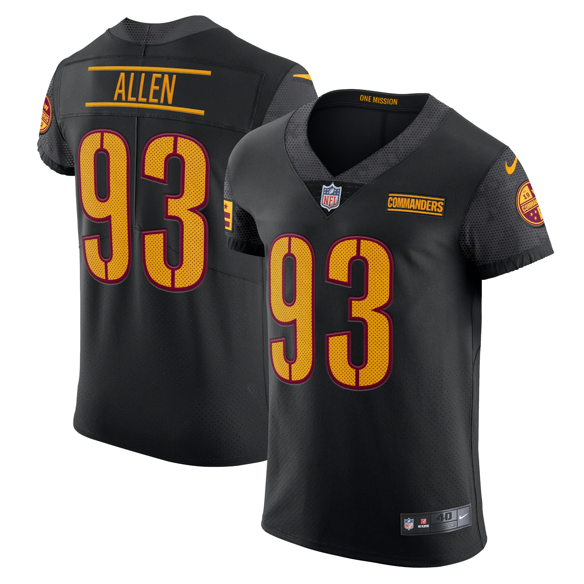 Men's Washington Commanders Jonathan Allen Black Alternate Vapor Elite Jersey Js2942