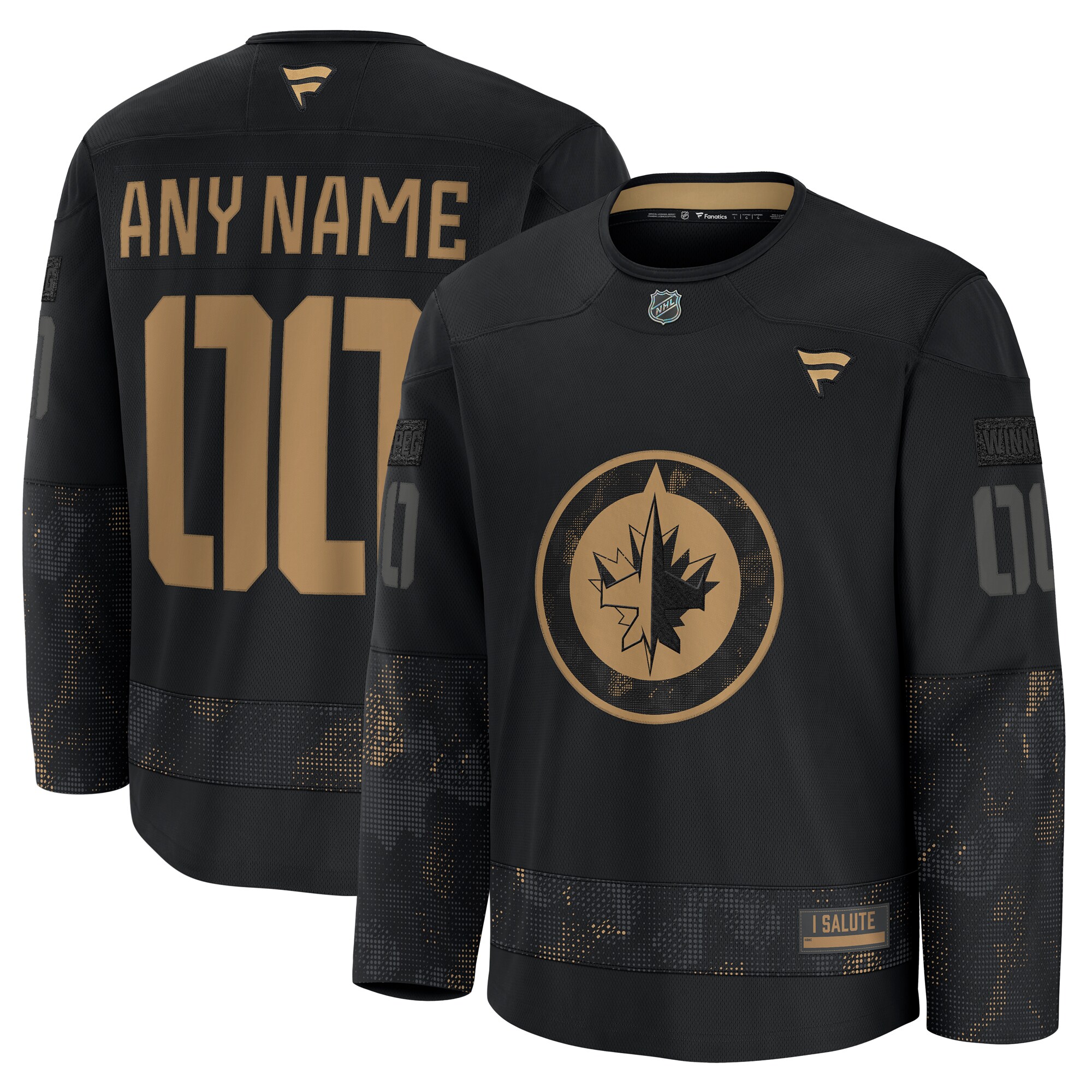 Men's Winnipeg Jets Black 2024 Military Appreciation Custom Practice Jersey