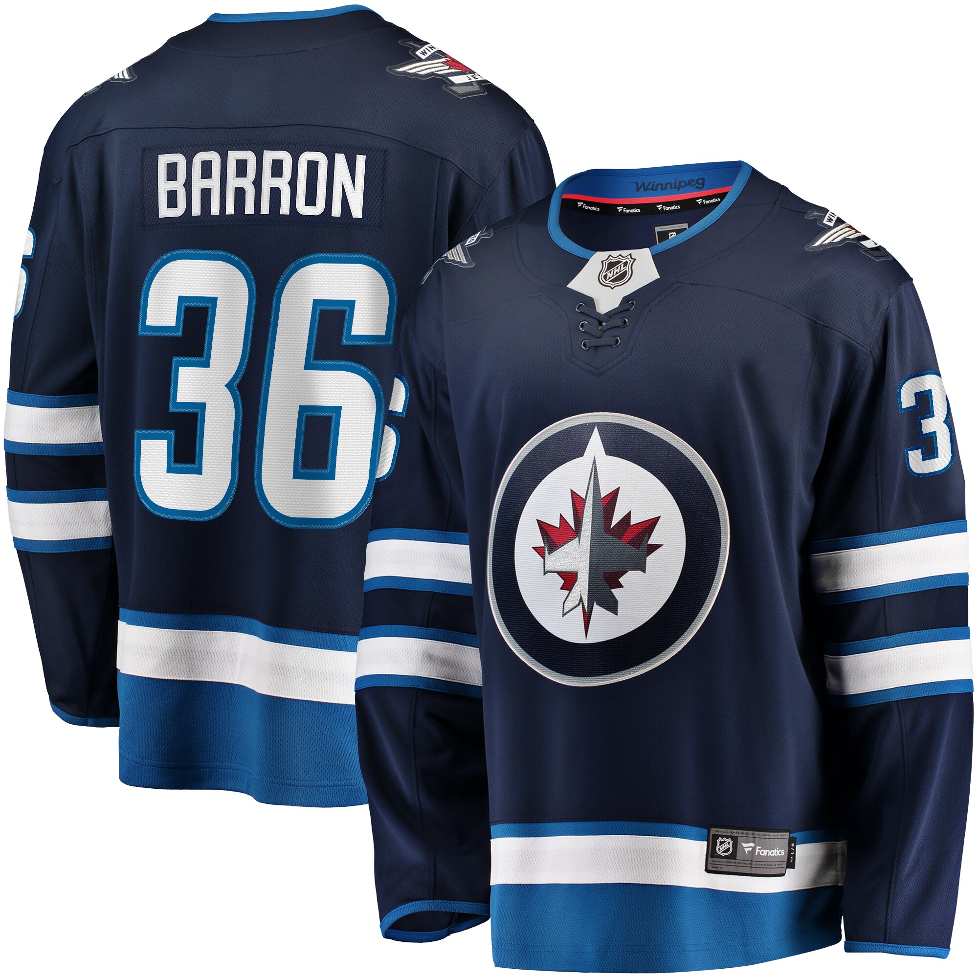 Men's Winnipeg Jets Morgan Barron Navy Home Premier Breakaway Player Jersey