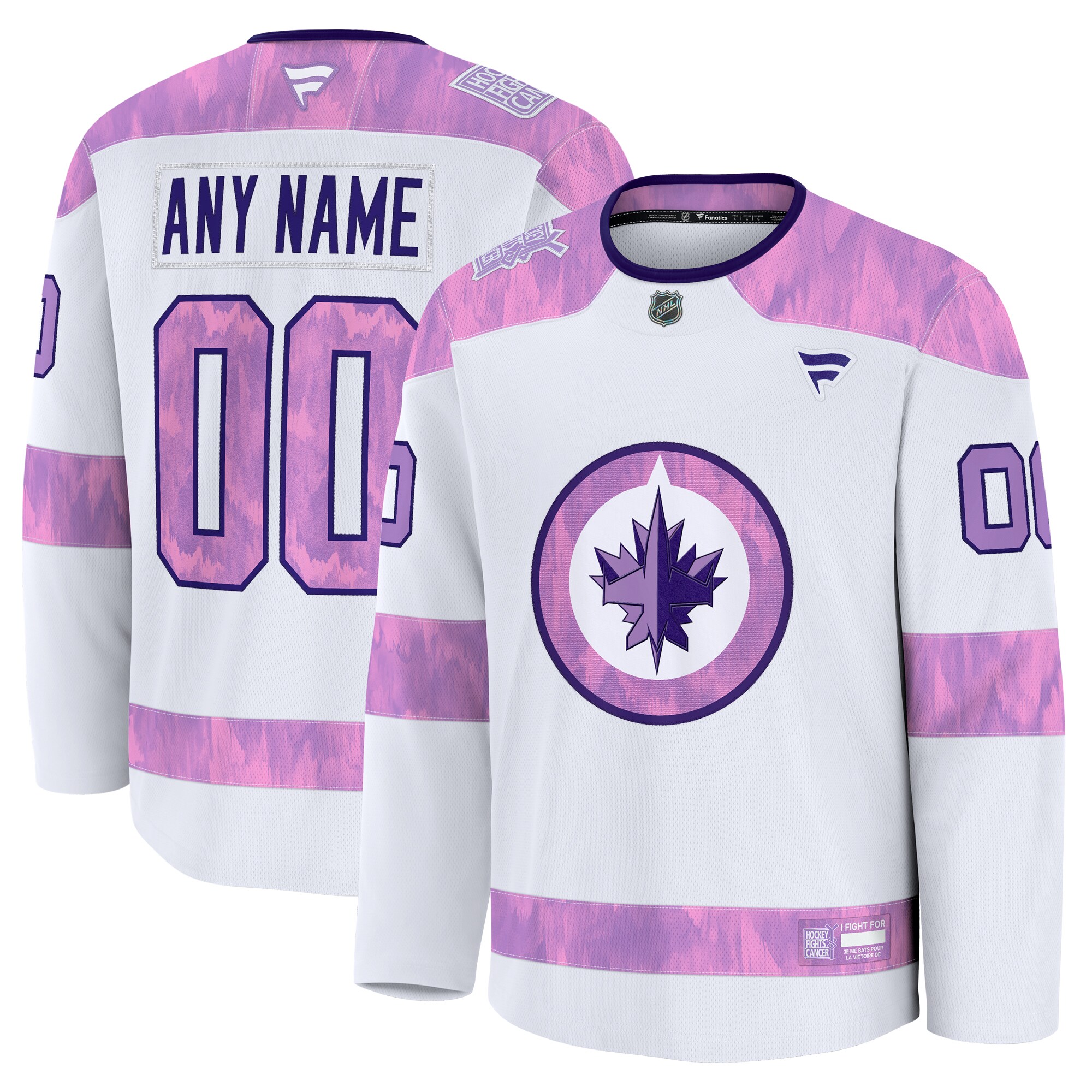 Men's Winnipeg Jets White 2024 Hockey Fights Cancer Custom Practice Jersey
