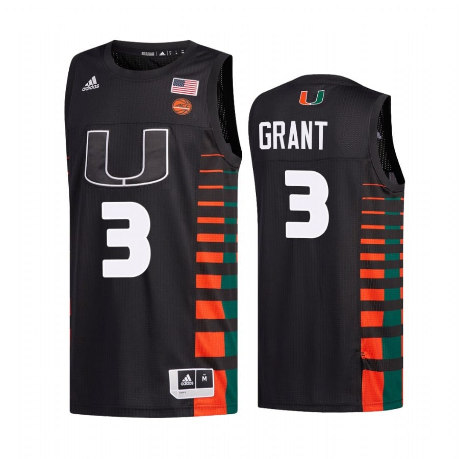 Miami Hurricanes Malcolm Grant 3 Jersey College Basketball Black Uniform
