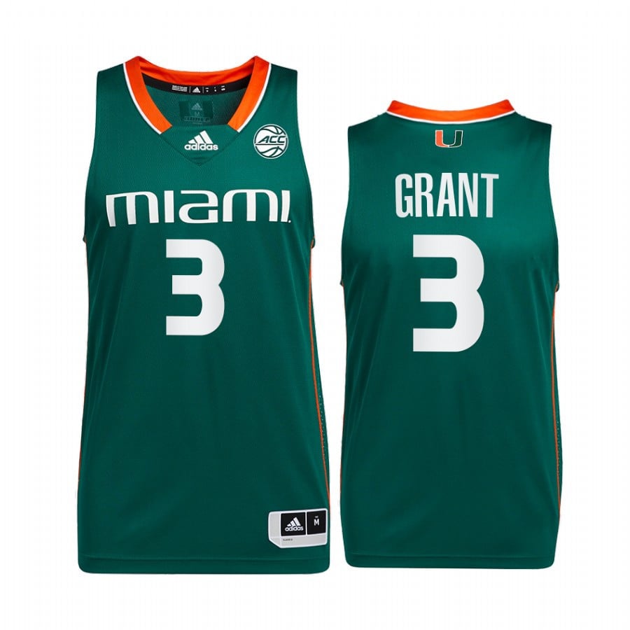 Miami Hurricanes Malcolm Grant 3 Jersey College Basketball Green Uniform