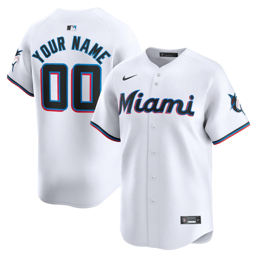 Miami Marlins Home Limited Custom Youth Jersey - White