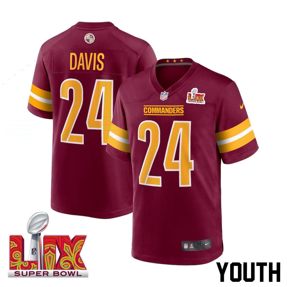 Michael Davis #24 Washington Commanders Super Bowl Lix Youth Jersey - Burgundy Js7401