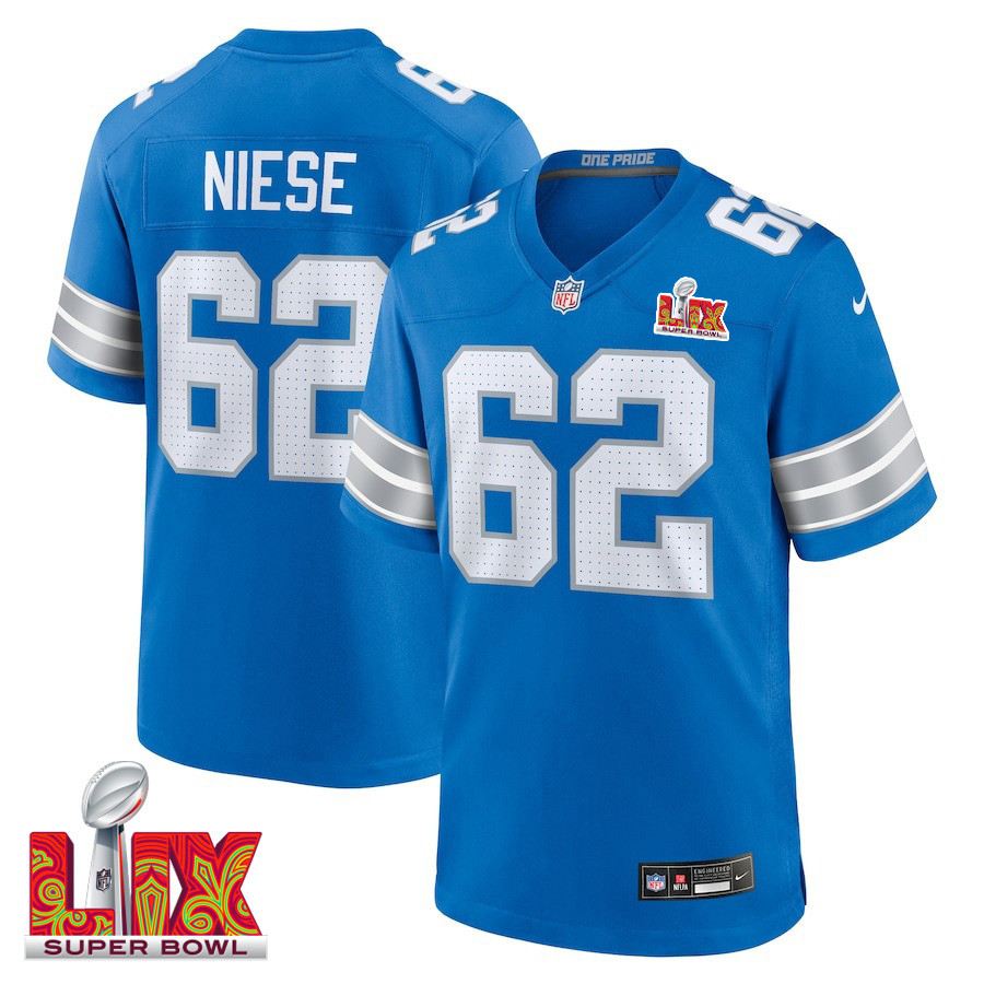 Michael Niese #62 Detroit Lions Super Bowl Lix Jersey - Men's - Blue Js8563