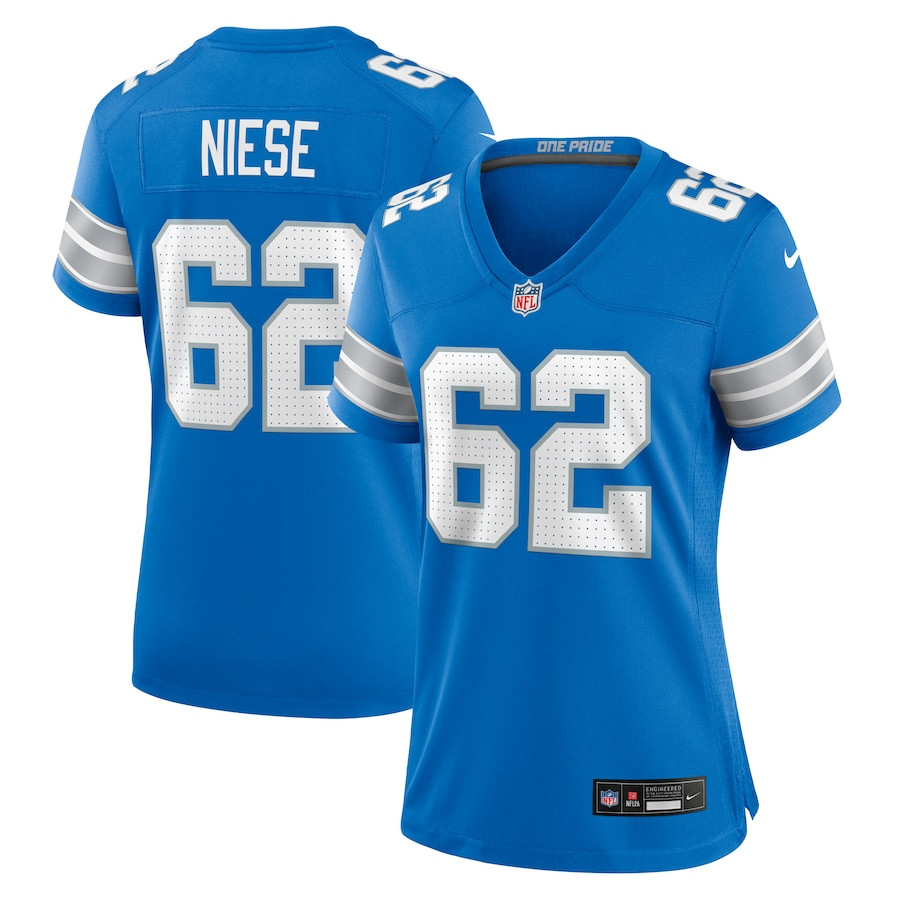 Michael Niese 62 Detroit Lions Women's Team Game Jersey - Blue Js3542