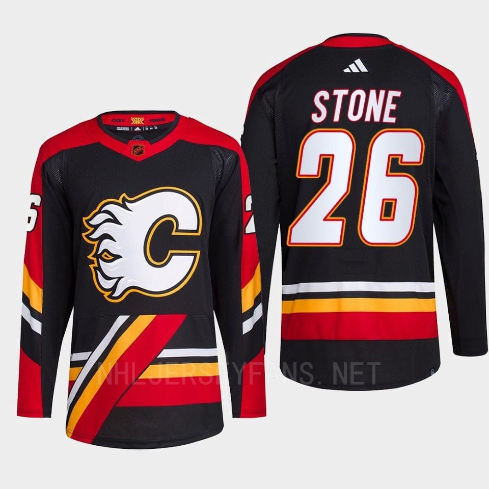 Michael Stone 26 Reverse Retro 2.0 2022 Calgary Flames Black Jersey Primegreen