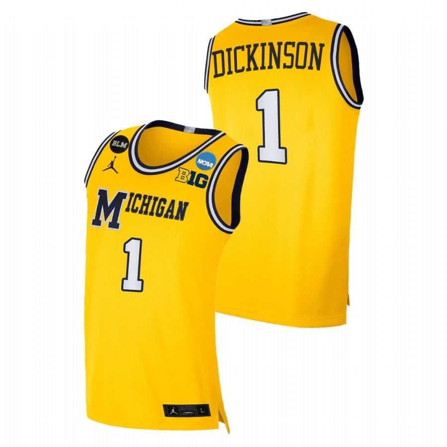 Michigan Wolverines Hunter Dickinson 1 Gold 2022 March Madness Sweet 16 Men Jersey