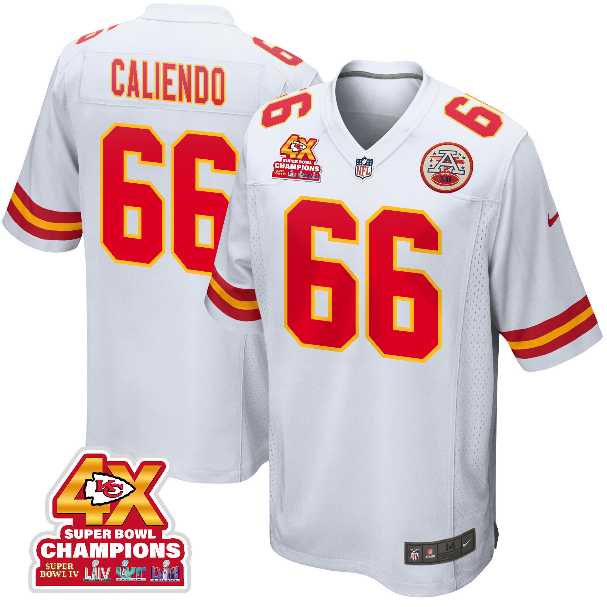 Mike Caliendo 66 Kansas City Chiefs Super Bowl Lviii Champions 4x Game Men Jersey - White Js3747