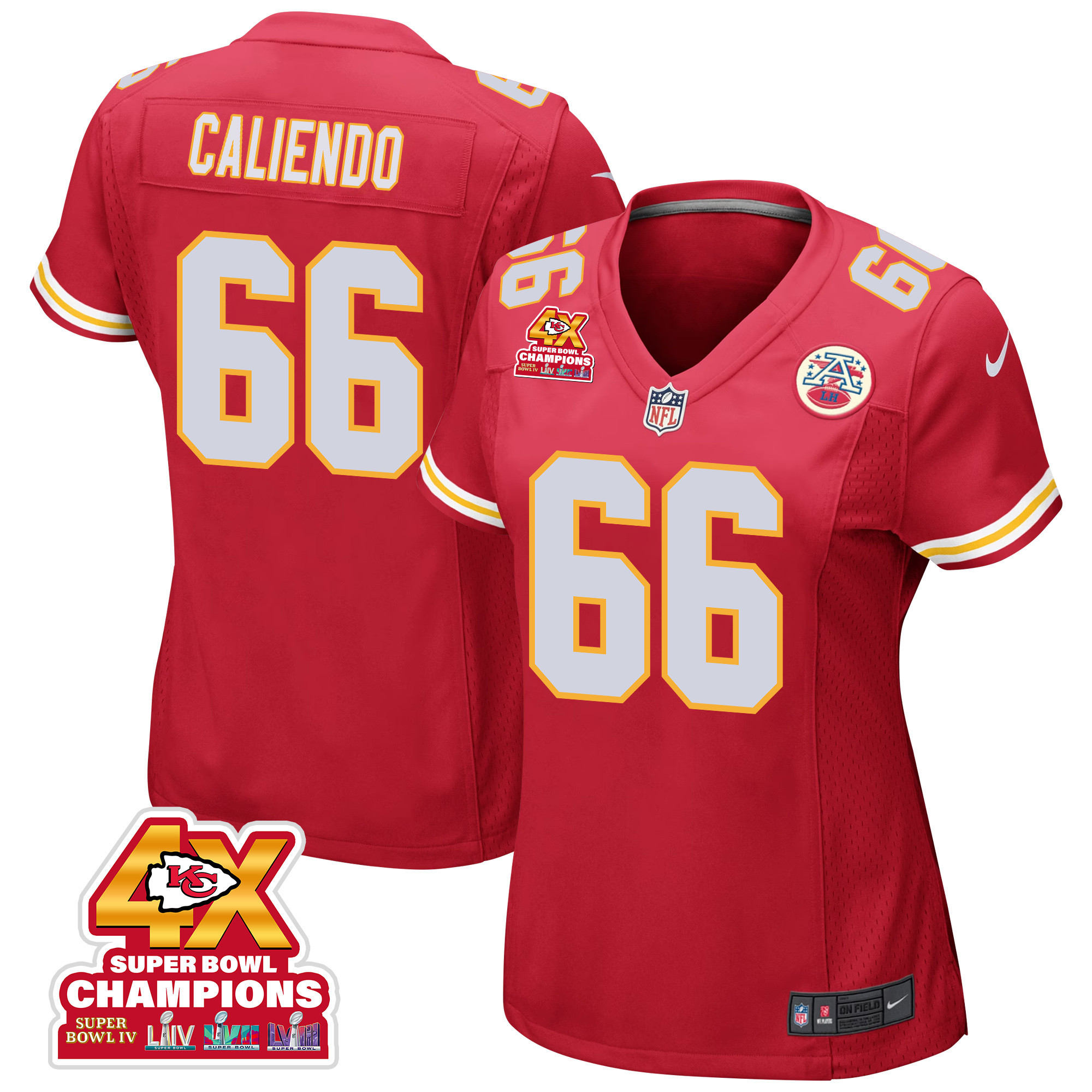 Mike Caliendo 66 Kansas City Chiefs Super Bowl Lviii Champions 4x Game Women Jersey - Red Js1533