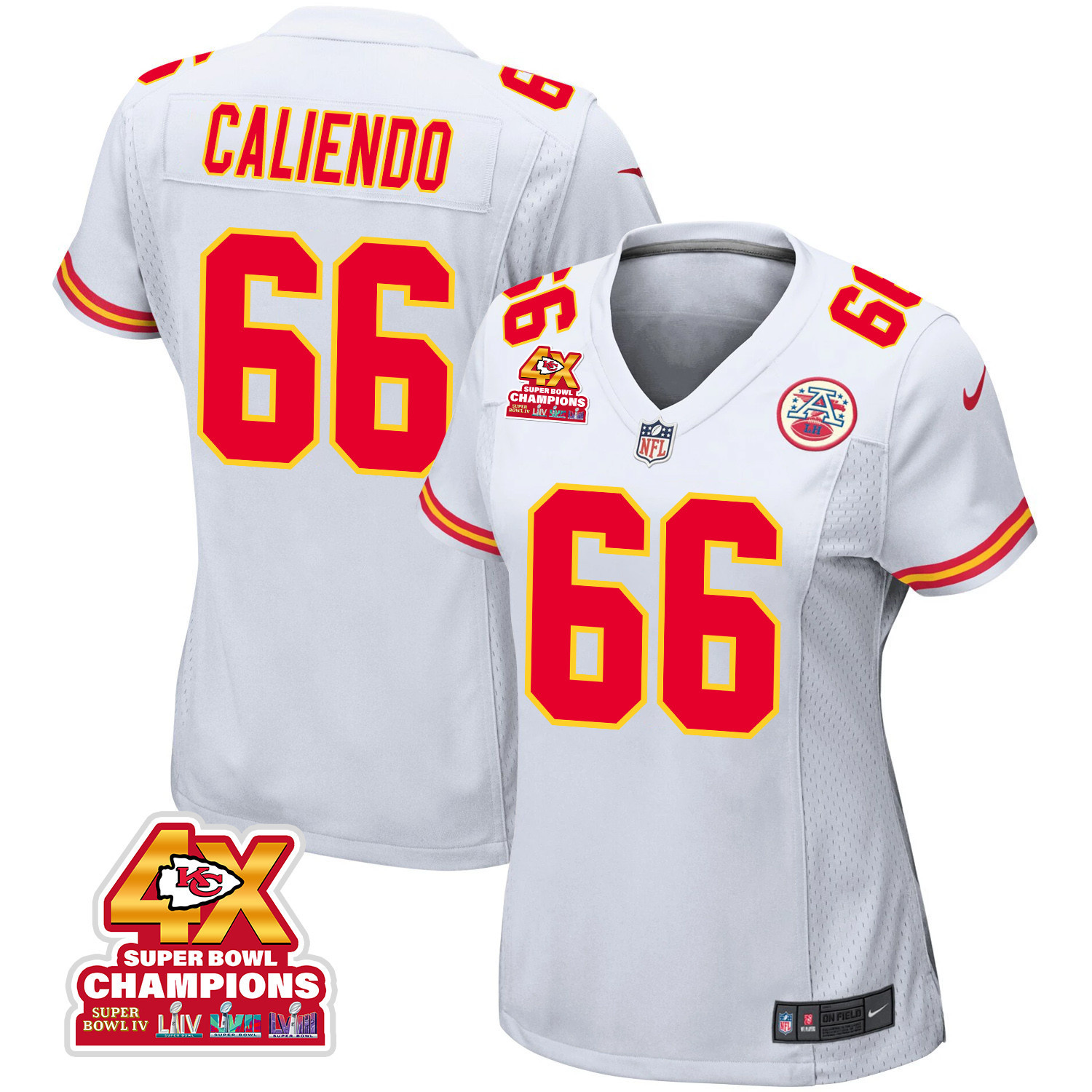 Mike Caliendo 66 Kansas City Chiefs Super Bowl Lviii Champions 4x Game Women Jersey - White Js6412
