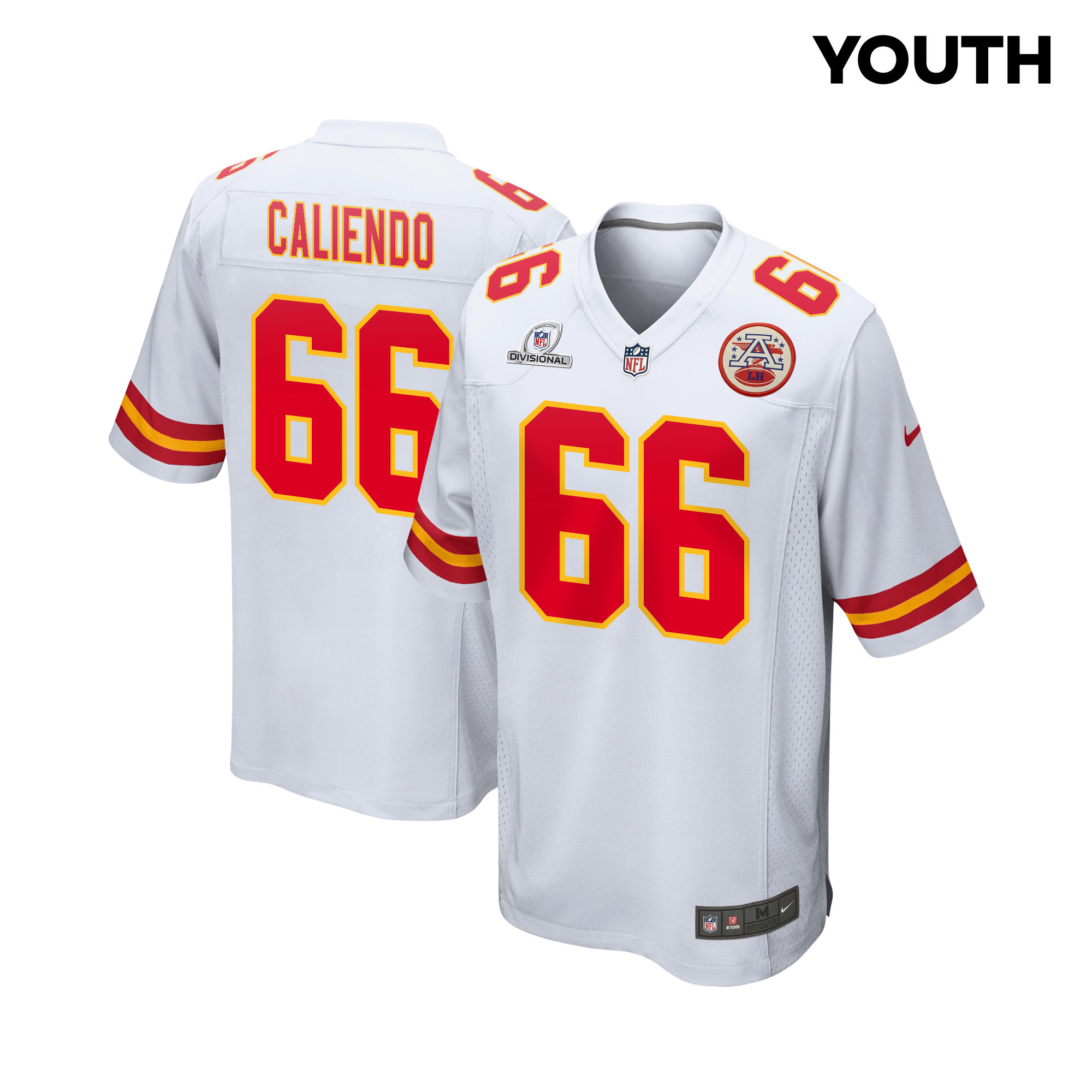 Mike Caliendo 66 Kansas City Chiefs Super Bowl Lviii Patch Game Youth Jersey - White Js5769