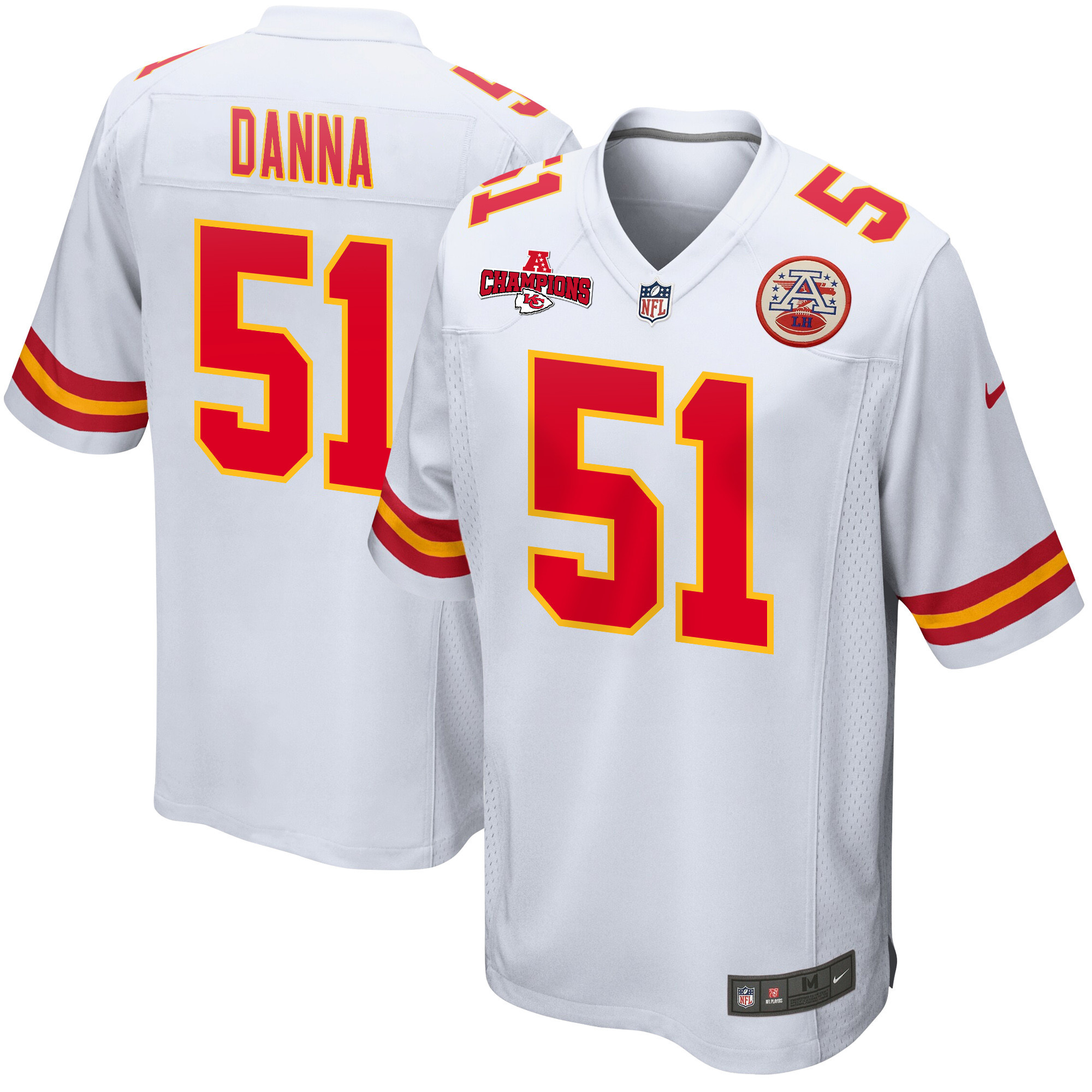 Mike Danna 51 Kansas City Chiefs Afc Champions Patch Game Men Jersey - White Js3789