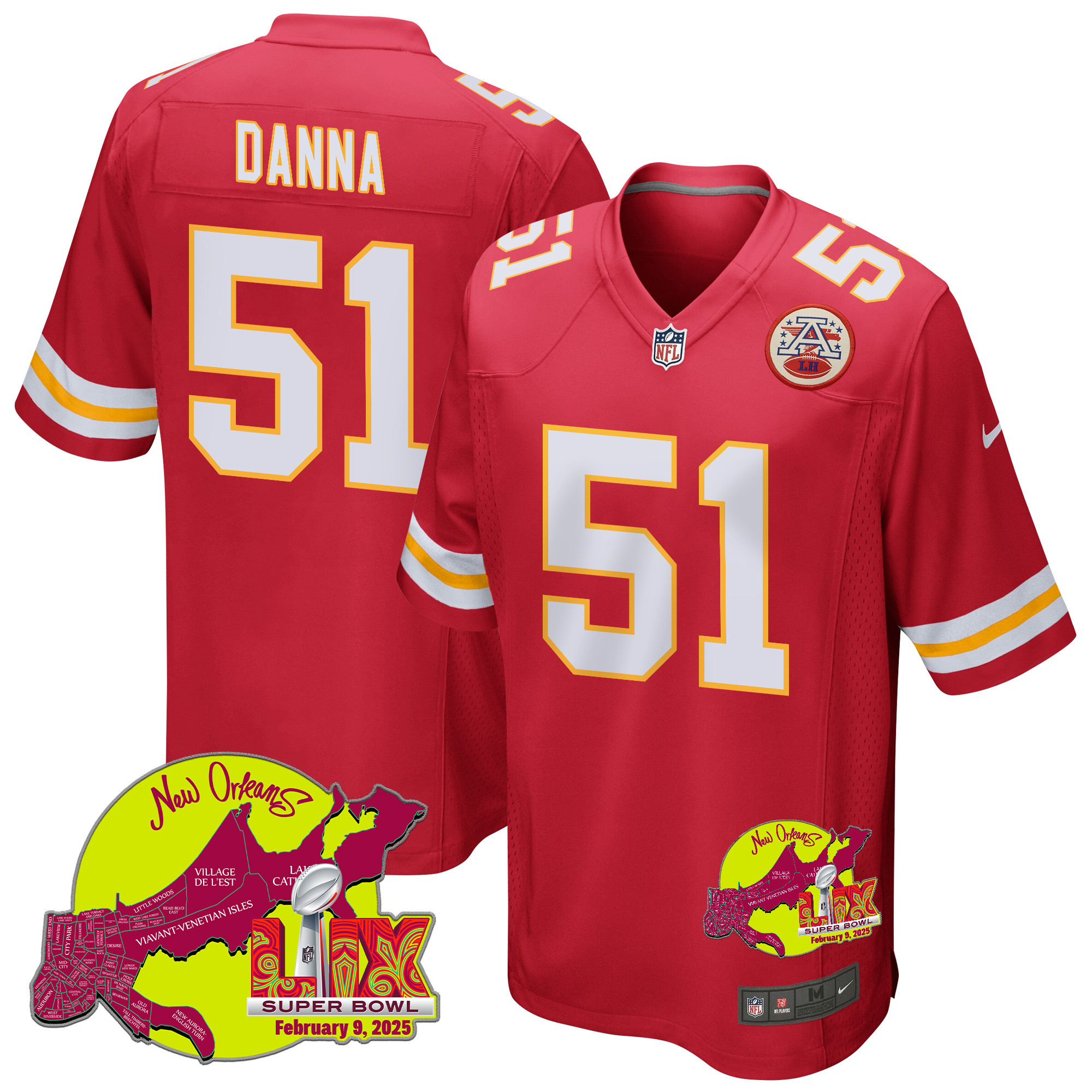 Mike Danna 51 Kansas City Chiefs Super Bowl Lix New Orleans Patch Game Men Jersey - Red Js2856