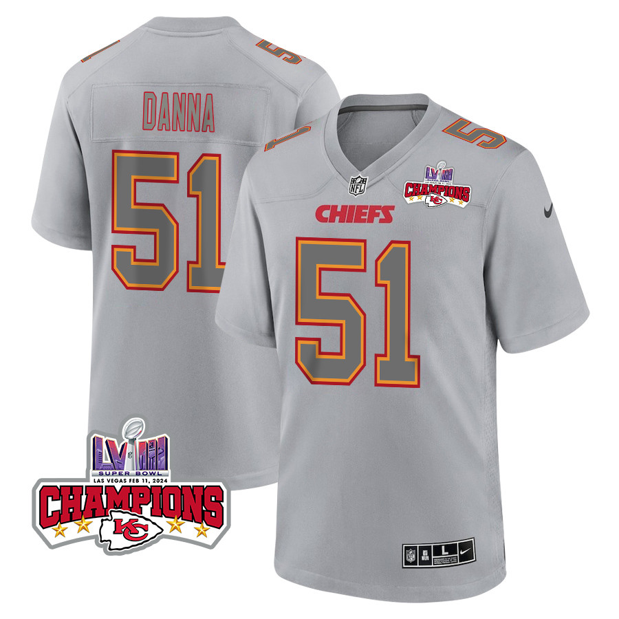 Mike Danna 51 Kansas City Chiefs Super Bowl Lviii Champions 4 Stars Patch Atmosphere Fashion Game Men Jersey - Gray Js3076