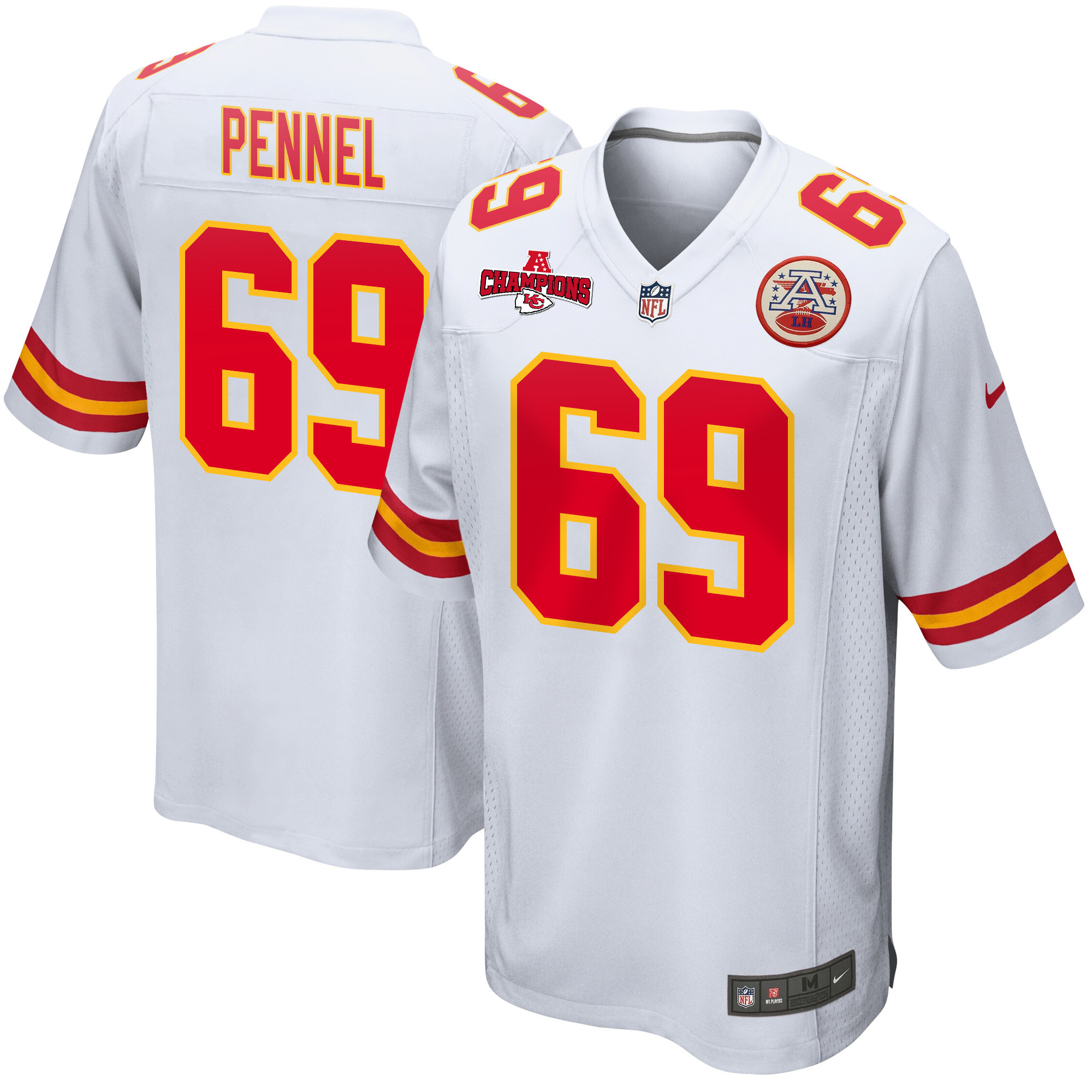 Mike Pennel 69 Kansas City Chiefs Afc Champions Patch Game Men Jersey - White Js3009