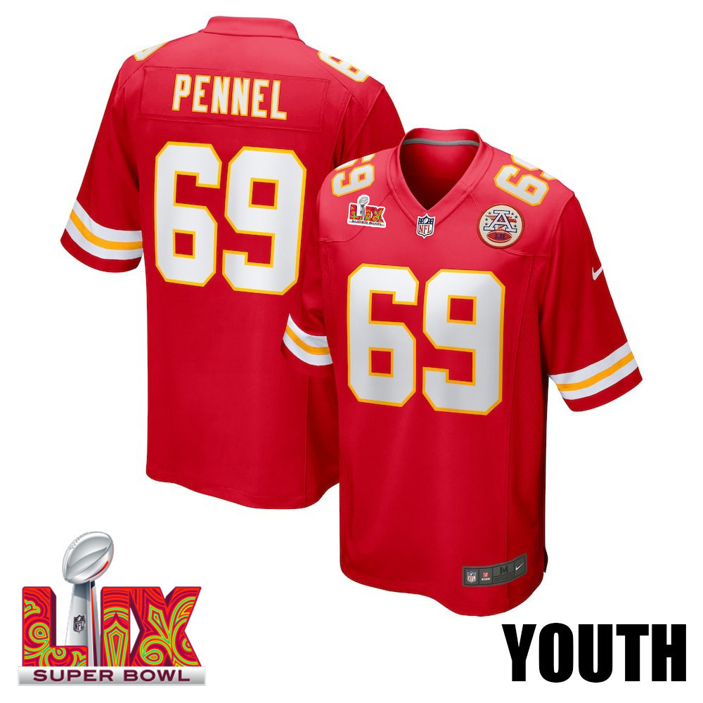 Mike Pennel #69 Kansas City Chiefs Super Bowl Lix Youth Jersey - Red Js8536