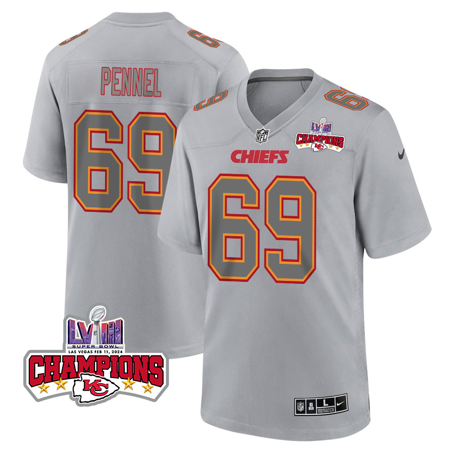 Mike Pennel 69 Kansas City Chiefs Super Bowl Lviii Champions 4 Stars Patch Atmosphere Fashion Game Men Jersey - Gray Js3360