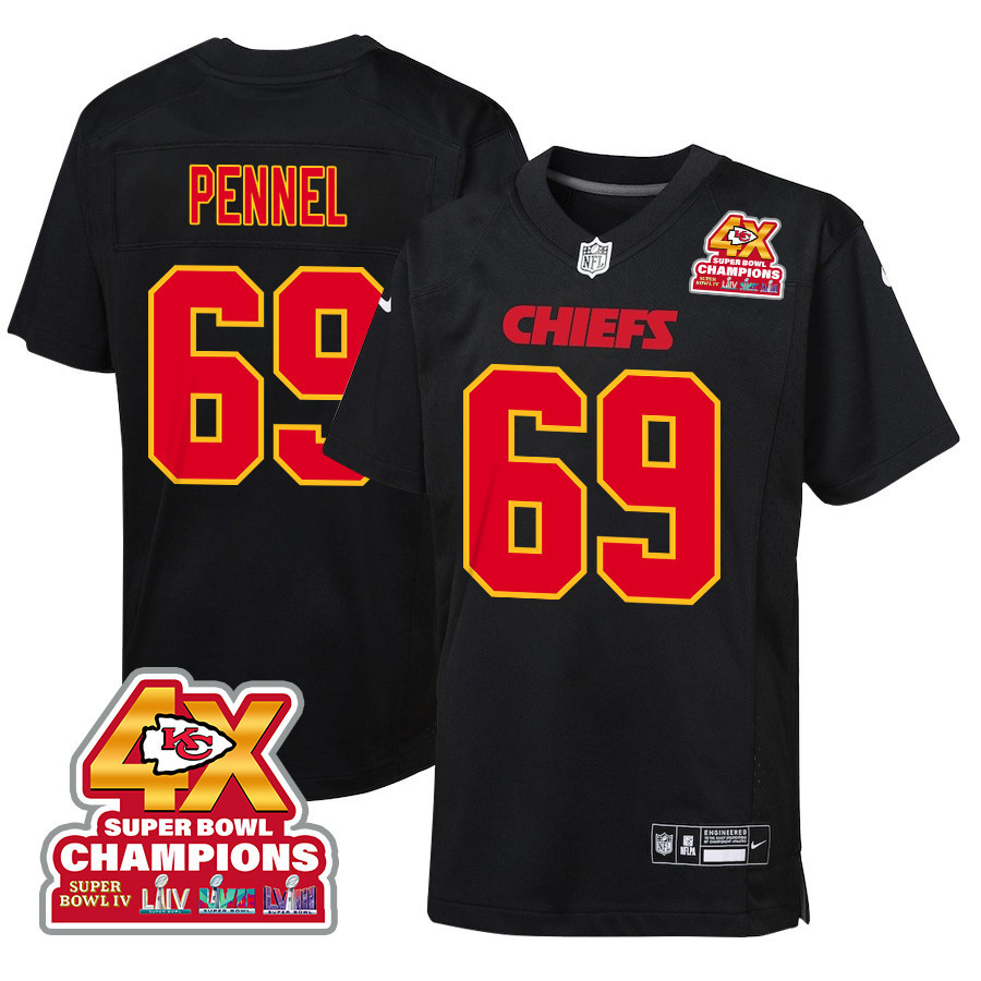 Mike Pennel 69 Kansas City Chiefs Super Bowl Lviii Champions 4x Fashion Game Youth Jersey - Carbon Black Js9894