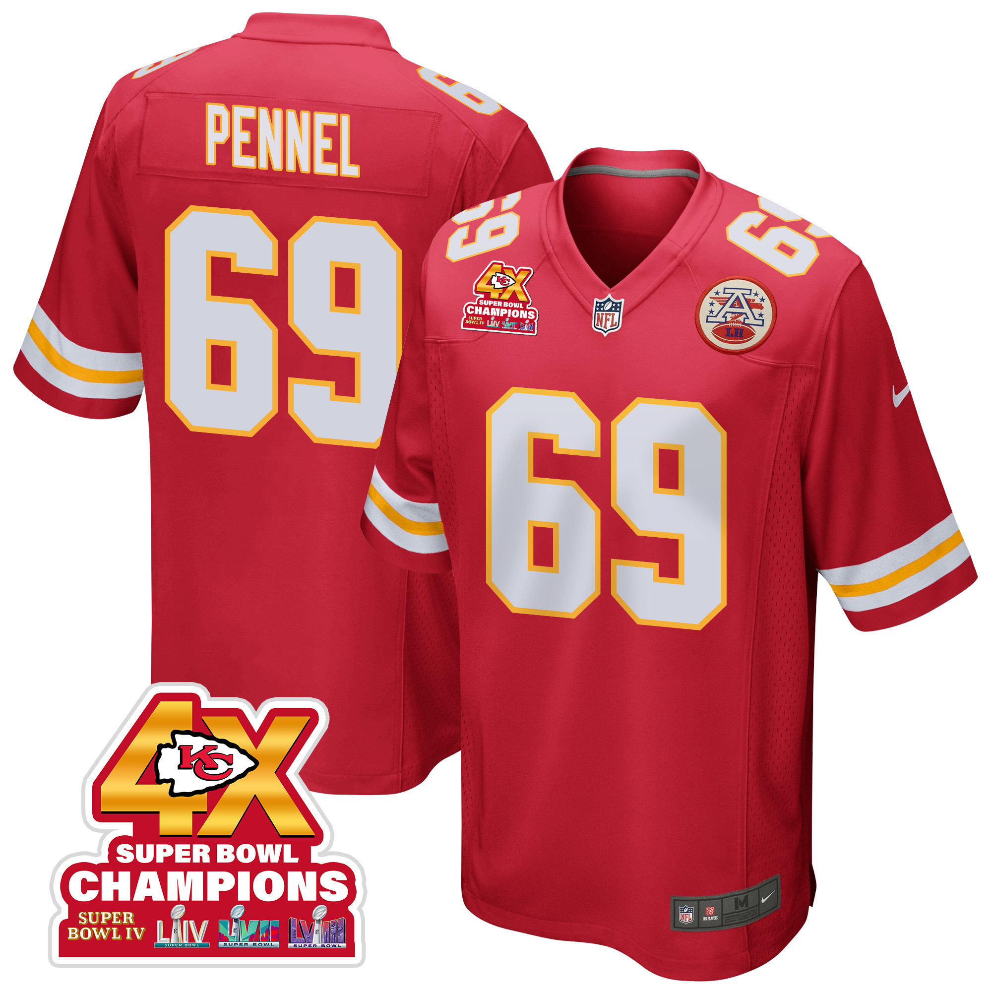 Mike Pennel 69 Kansas City Chiefs Super Bowl Lviii Champions 4x Game Men Jersey - Red Js3354