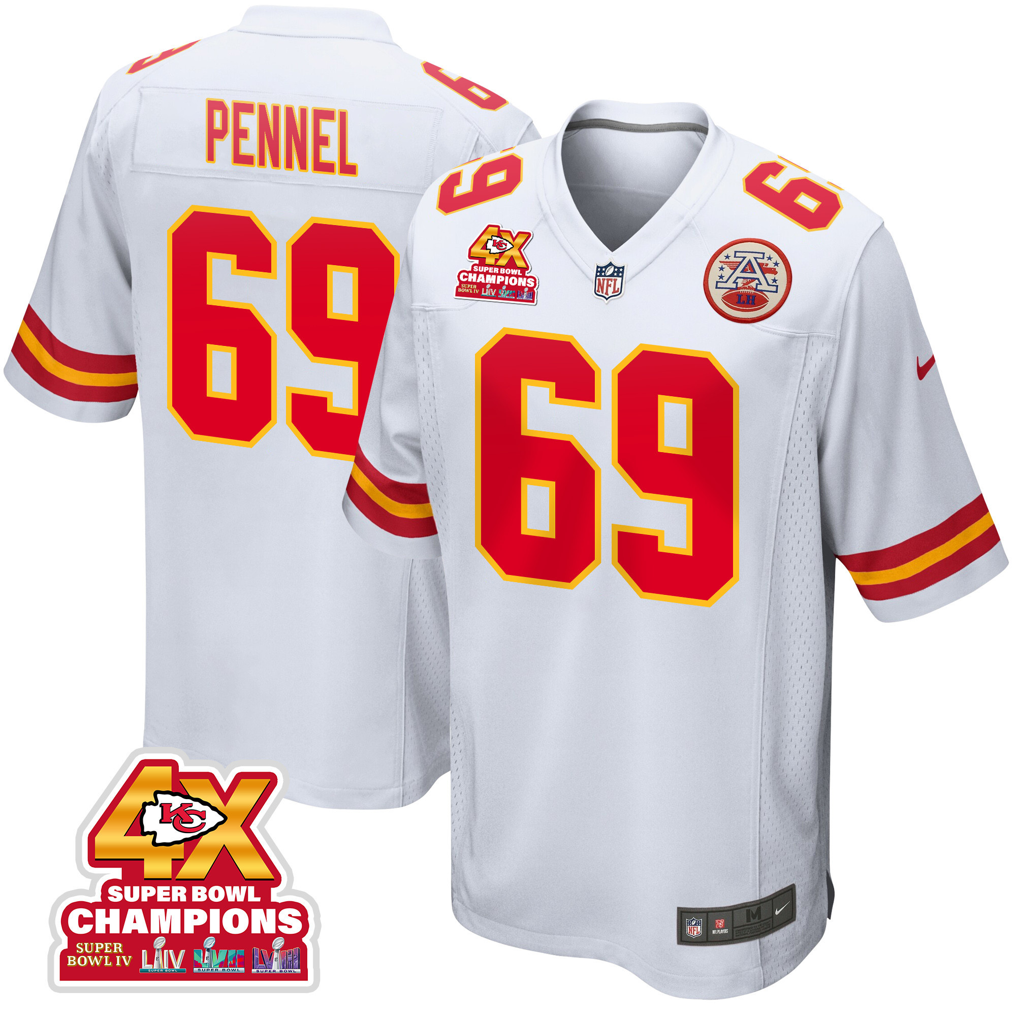 Mike Pennel 69 Kansas City Chiefs Super Bowl Lviii Champions 4x Game Men Jersey - White Js5883