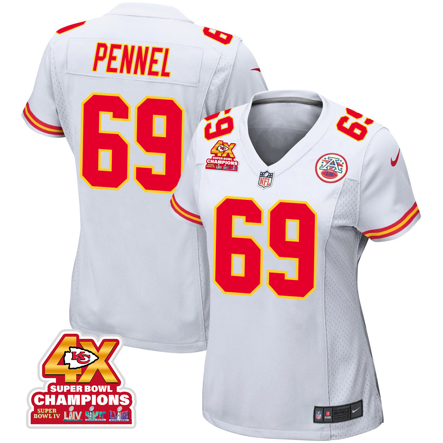 Mike Pennel 69 Kansas City Chiefs Super Bowl Lviii Champions 4x Game Women Jersey - White Js4469