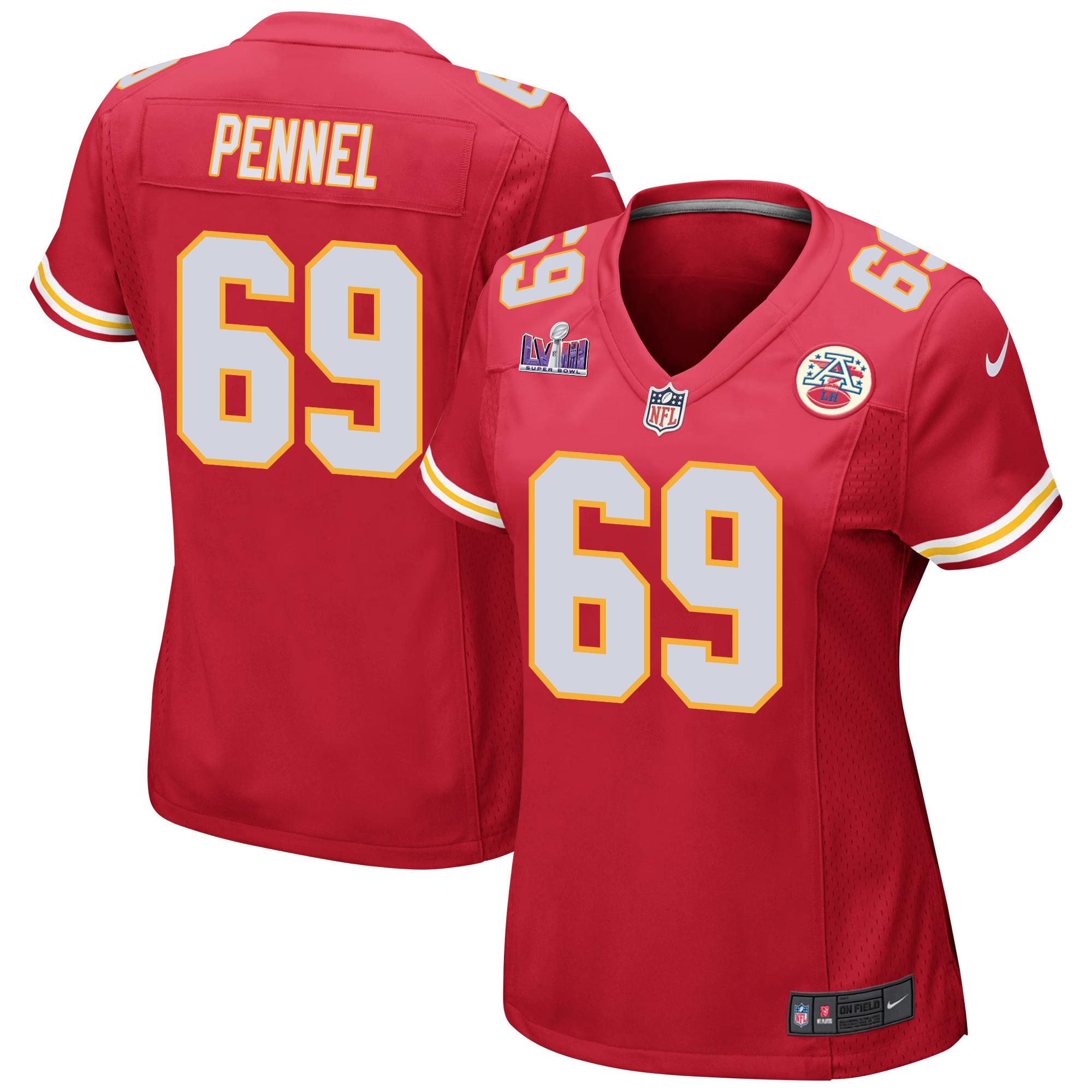 Mike Pennel 69 Kansas City Chiefs Super Bowl Lviii Patch Game Women Jersey - Red Js2892