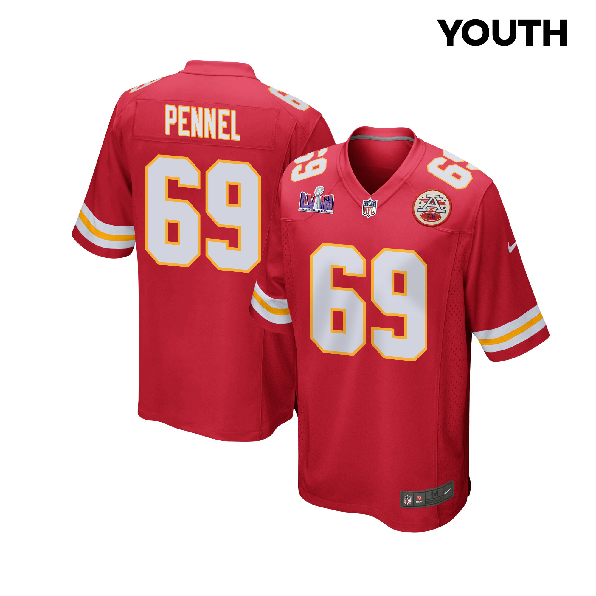 Mike Pennel 69 Kansas City Chiefs Super Bowl Lviii Patch Game Youth Jersey - Red Js8178