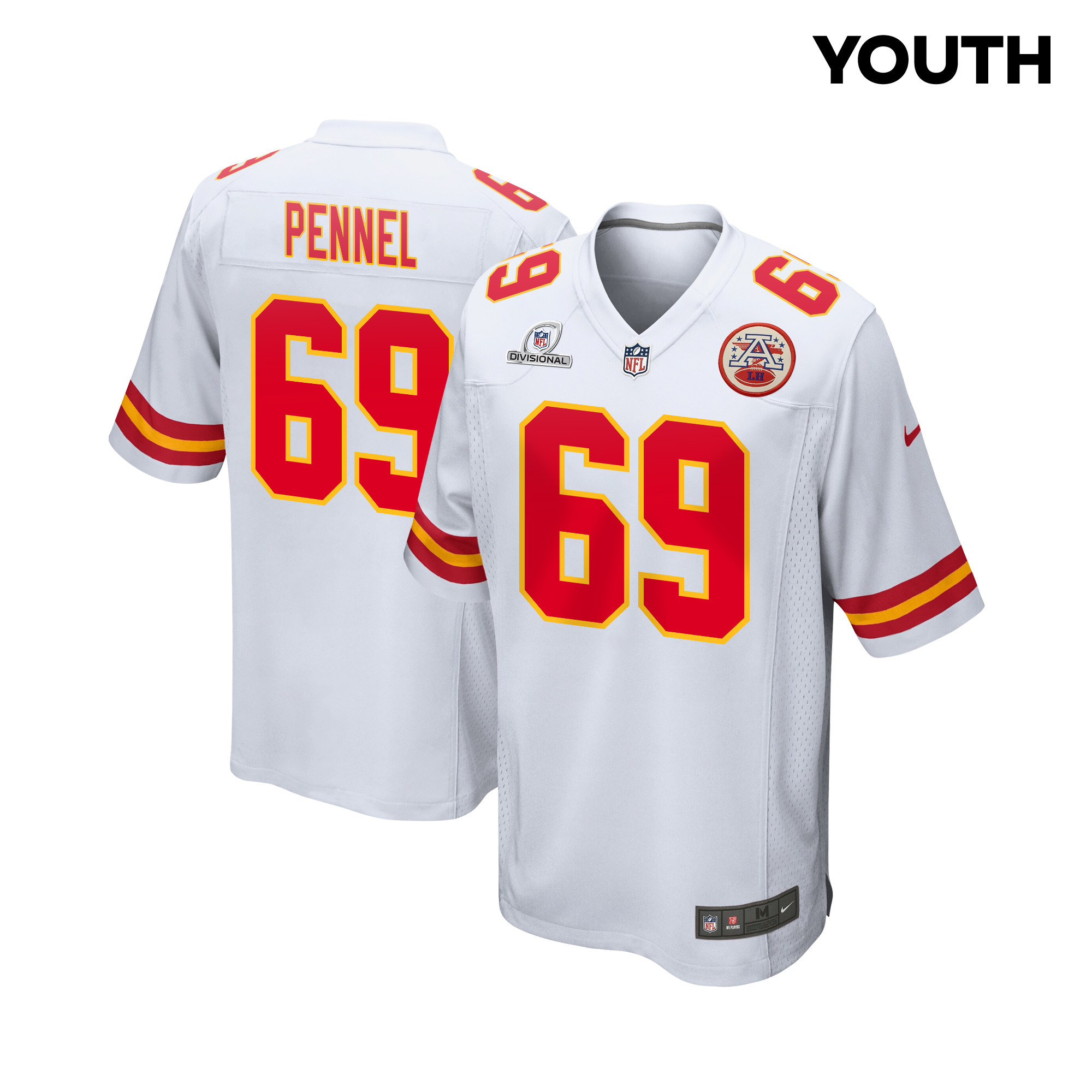 Mike Pennel 69 Kansas City Chiefs Super Bowl Lviii Patch Game Youth Jersey - White Js8713