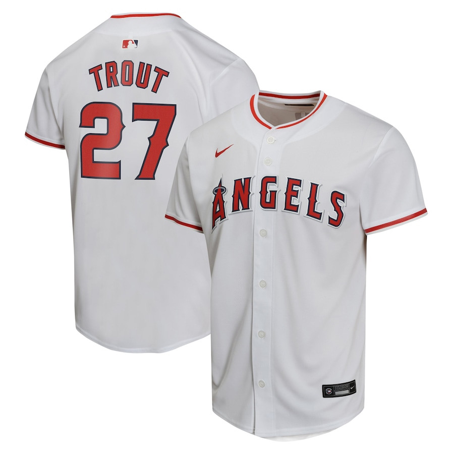 Mike Trout 27 Los Angeles Angels Home Game Player Youth Jersey - White