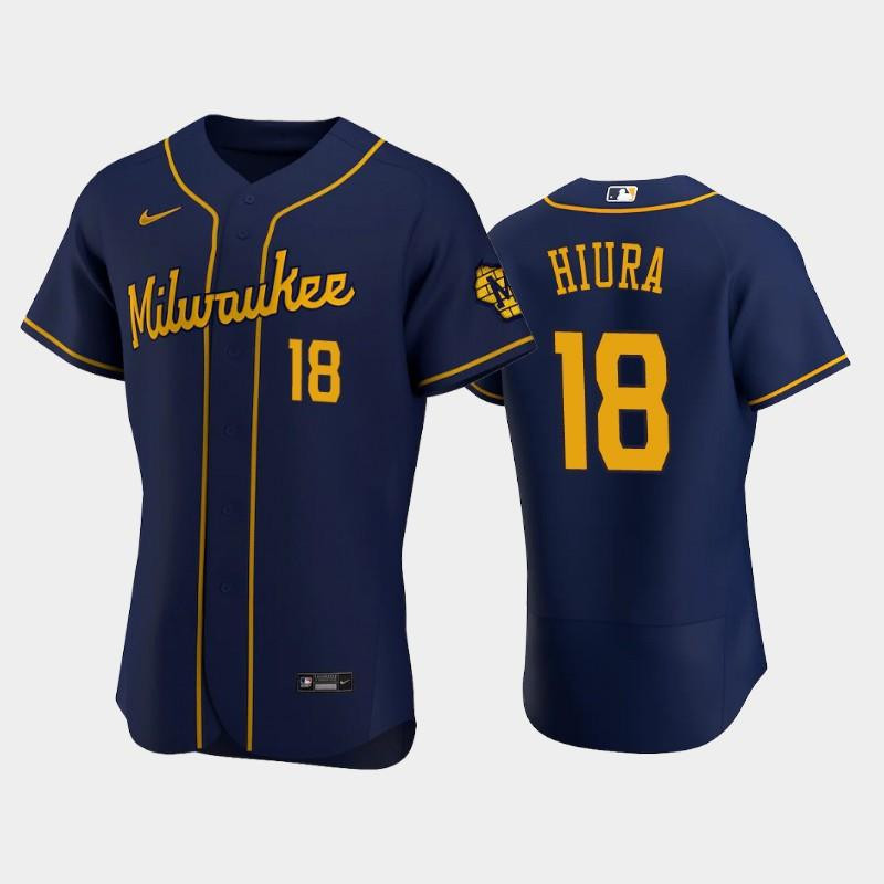 Milwaukee Brewers 18 Keston Hiura Alternate Team Navy Jersey