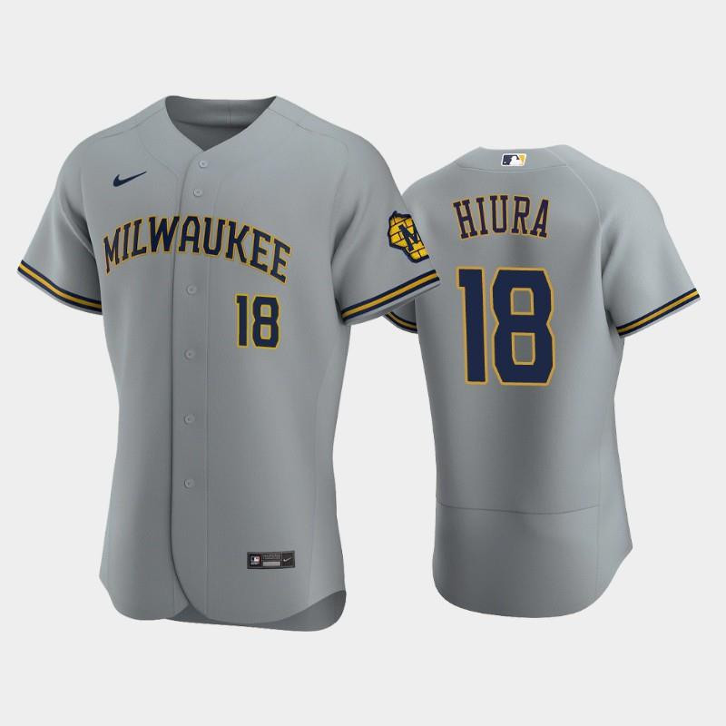 Milwaukee Brewers 18 Keston Hiura Road Team Gray Jersey